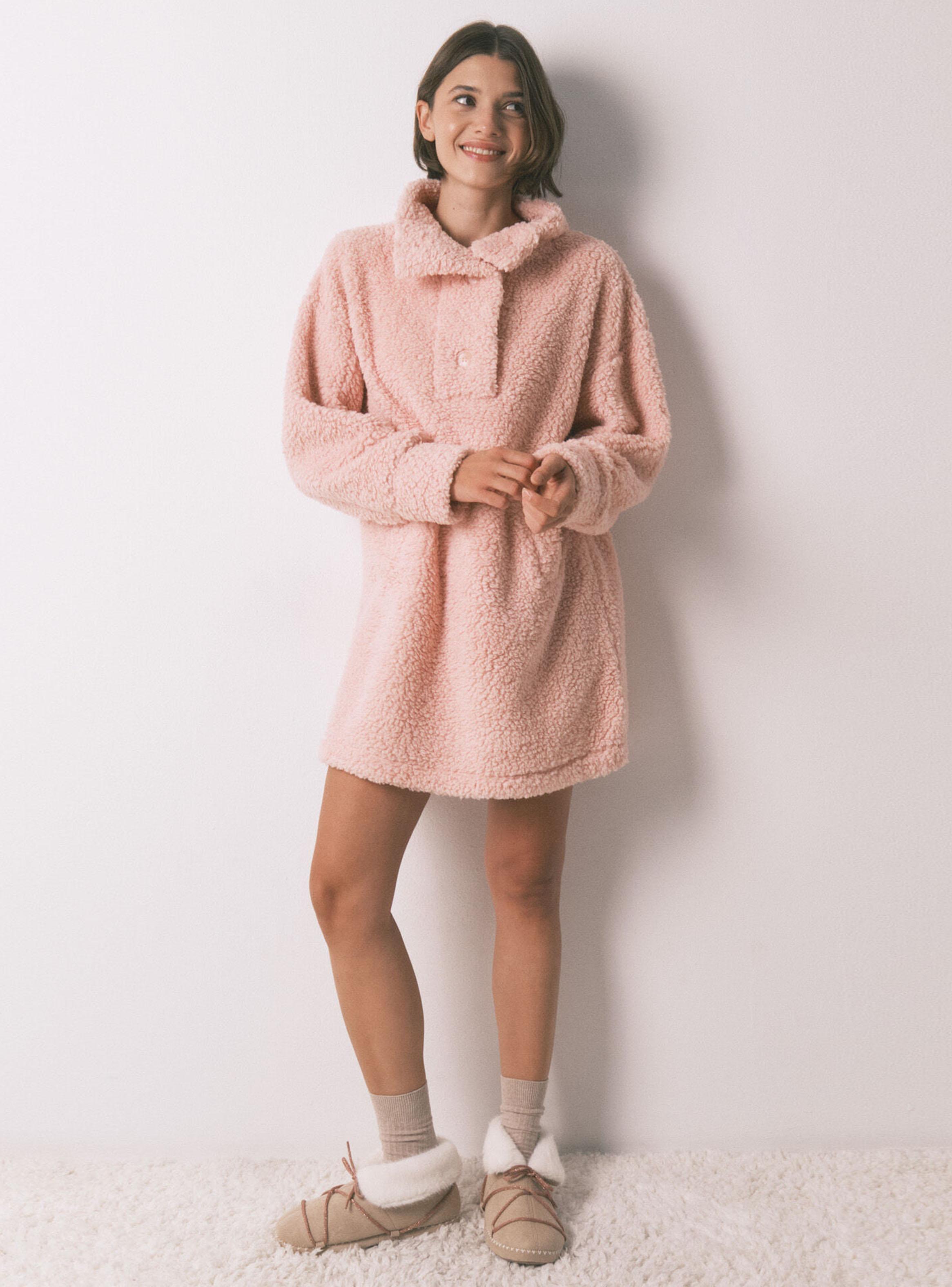 Bata Midi Tejido Corderito Rosado-4