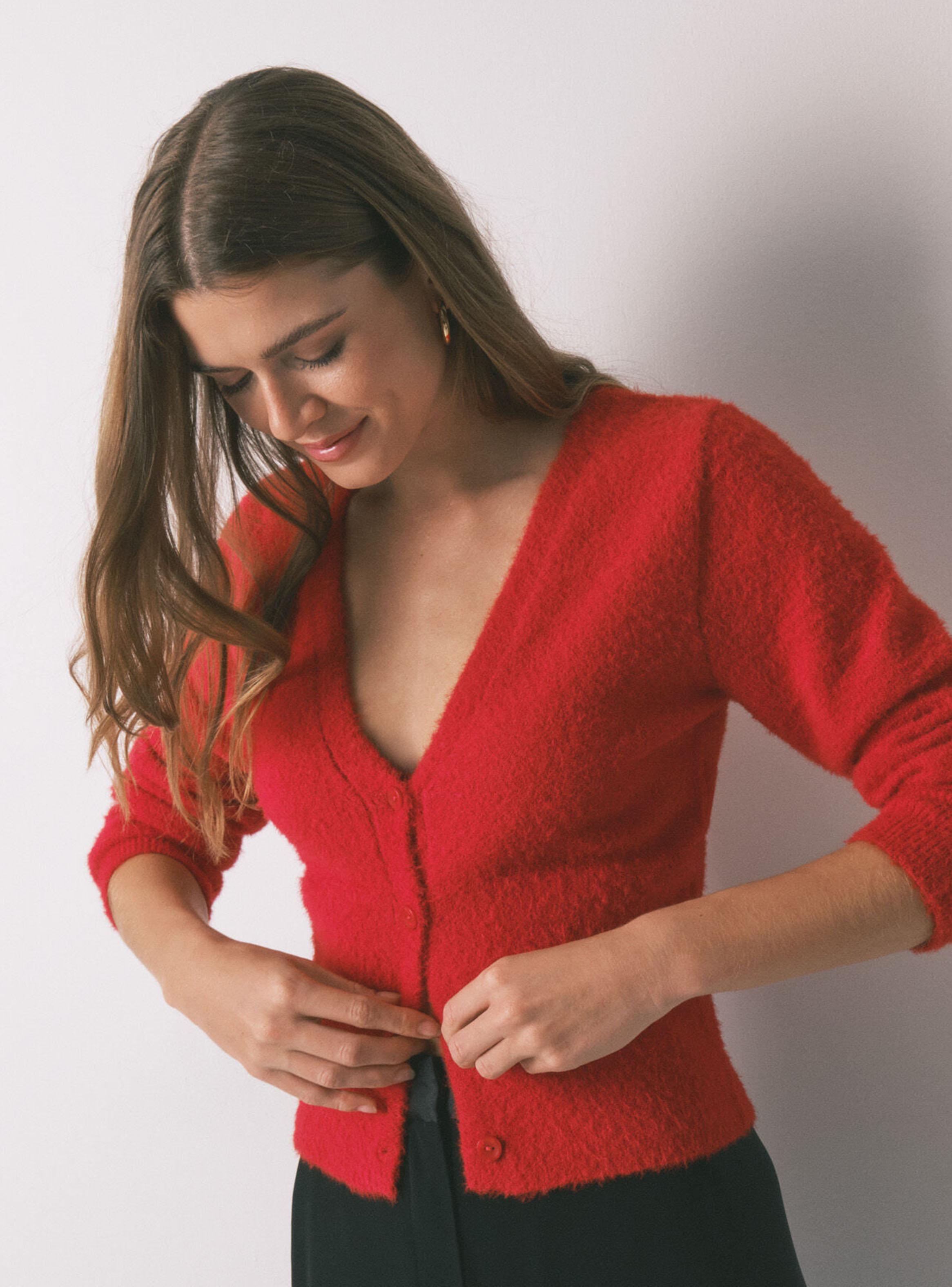 Cárdigan Corto Tricot Suave Rojo-2