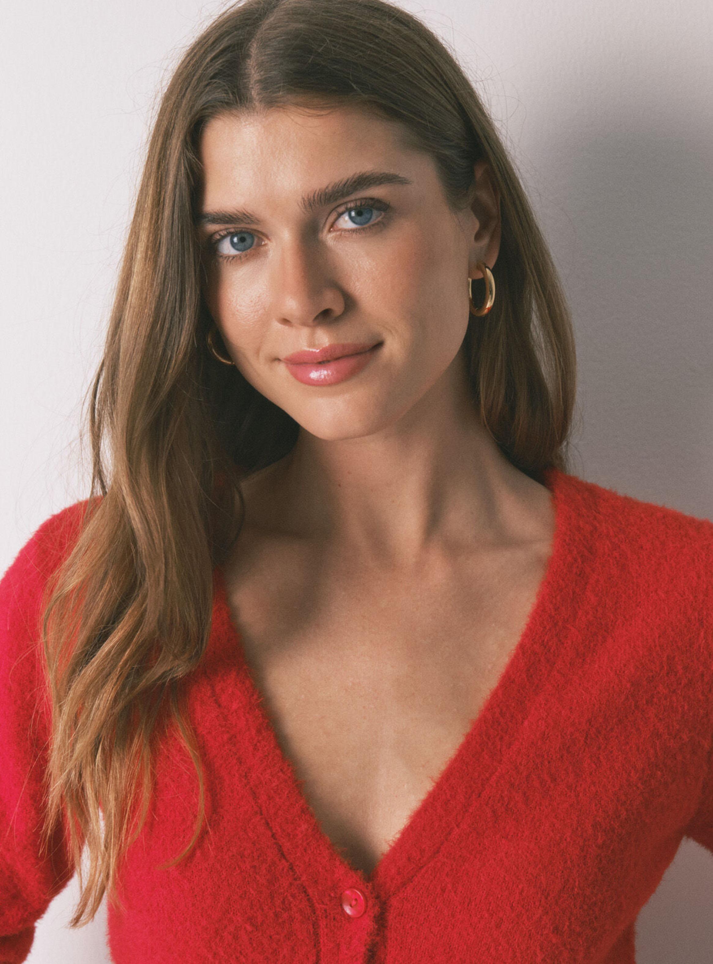 Cárdigan Corto Tricot Suave Rojo-4