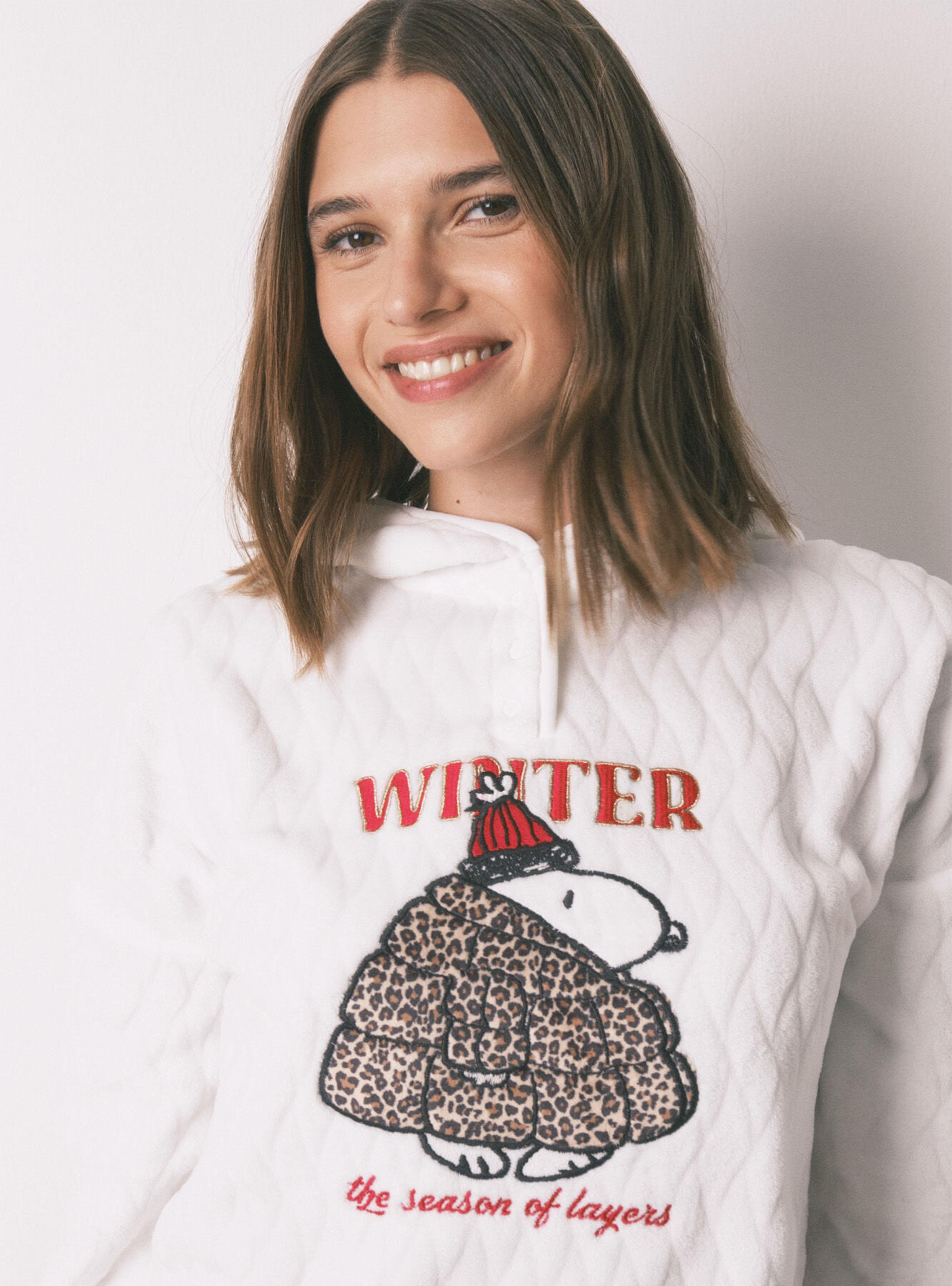 Camisón Corto Polar Snoopy Capucha Blanco-2