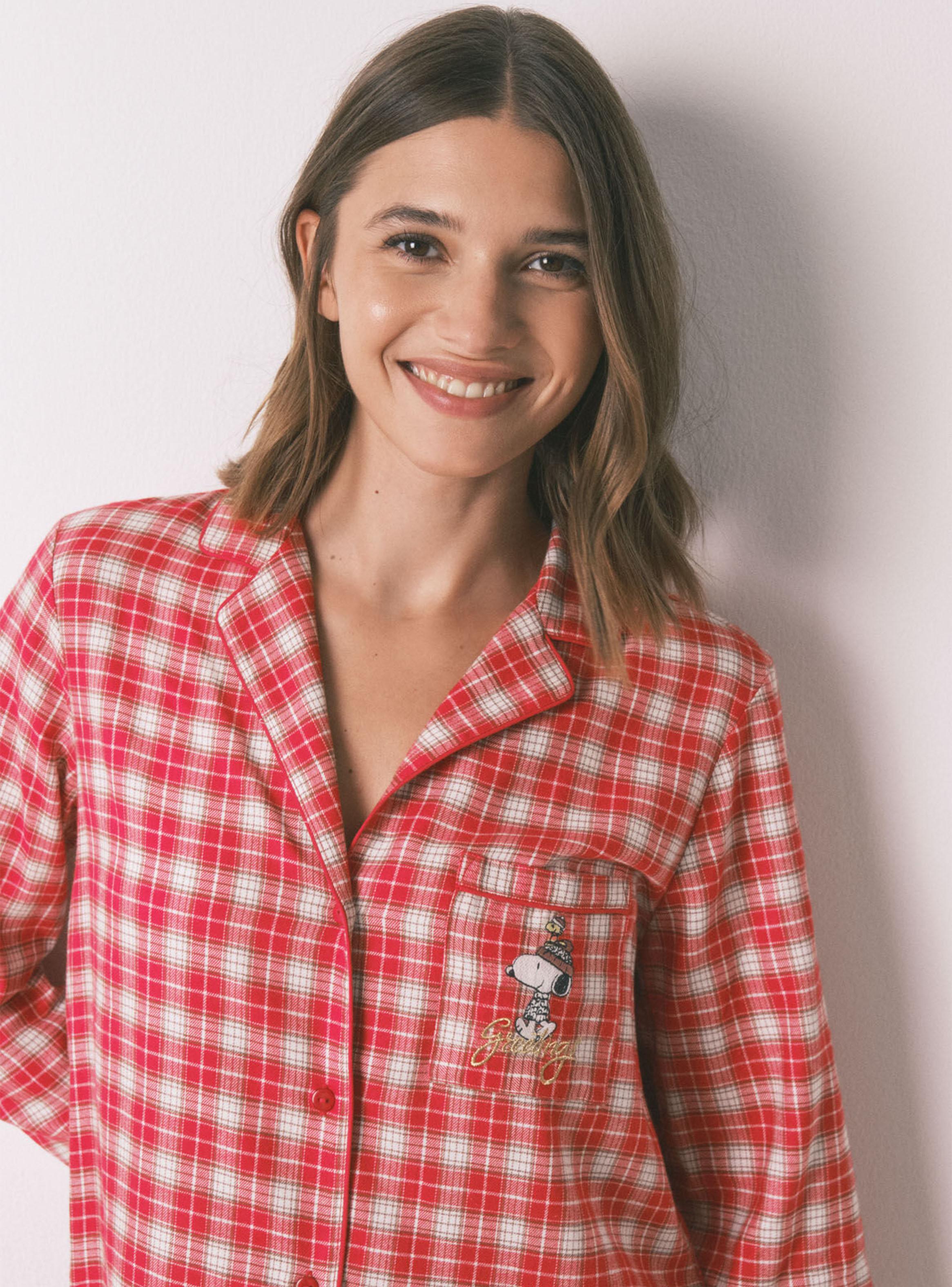 Camisón Corto Snoopy Algodón Estampado Cuadros-3