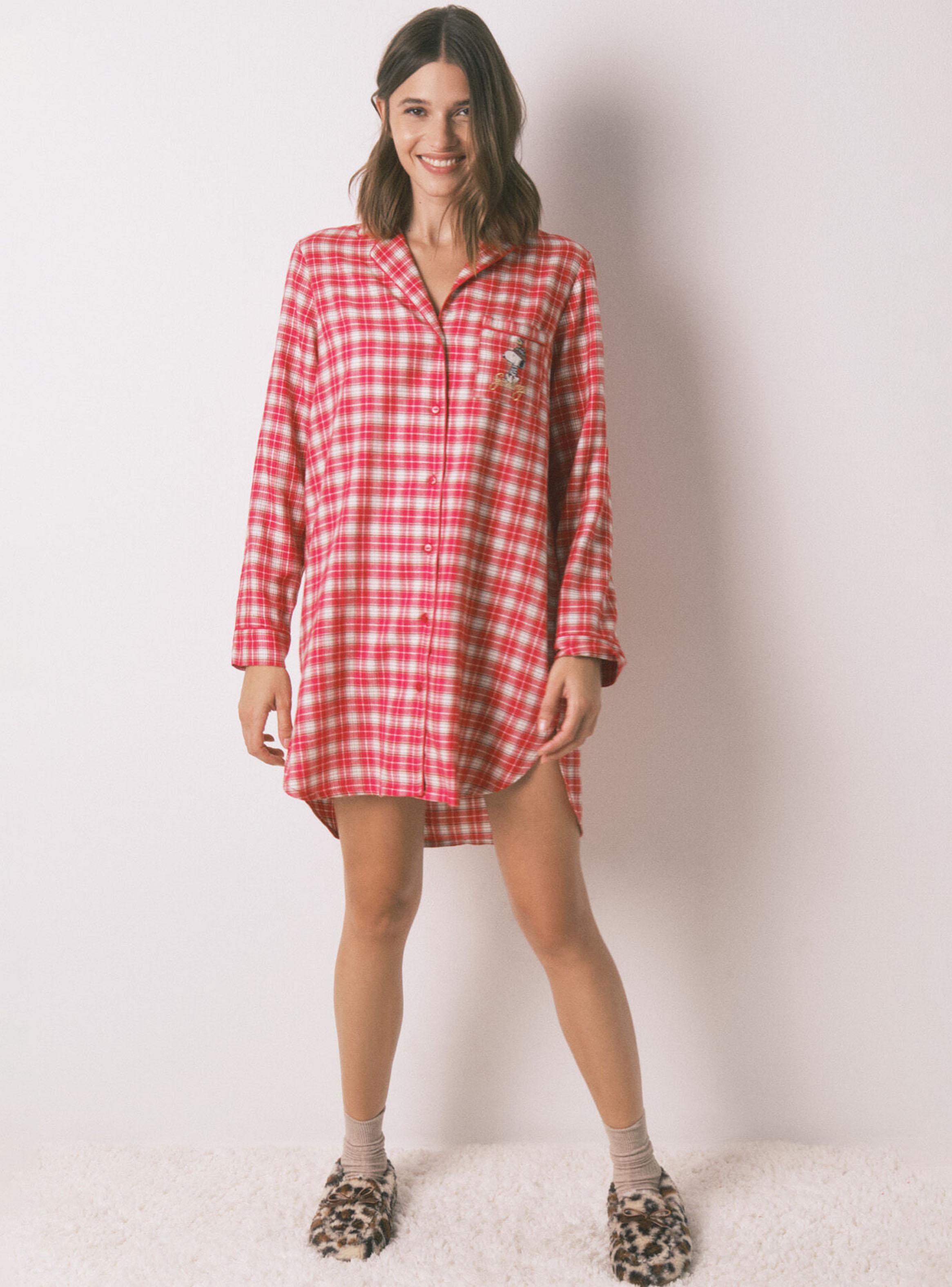 Camisón Corto Snoopy Algodón Estampado Cuadros-4