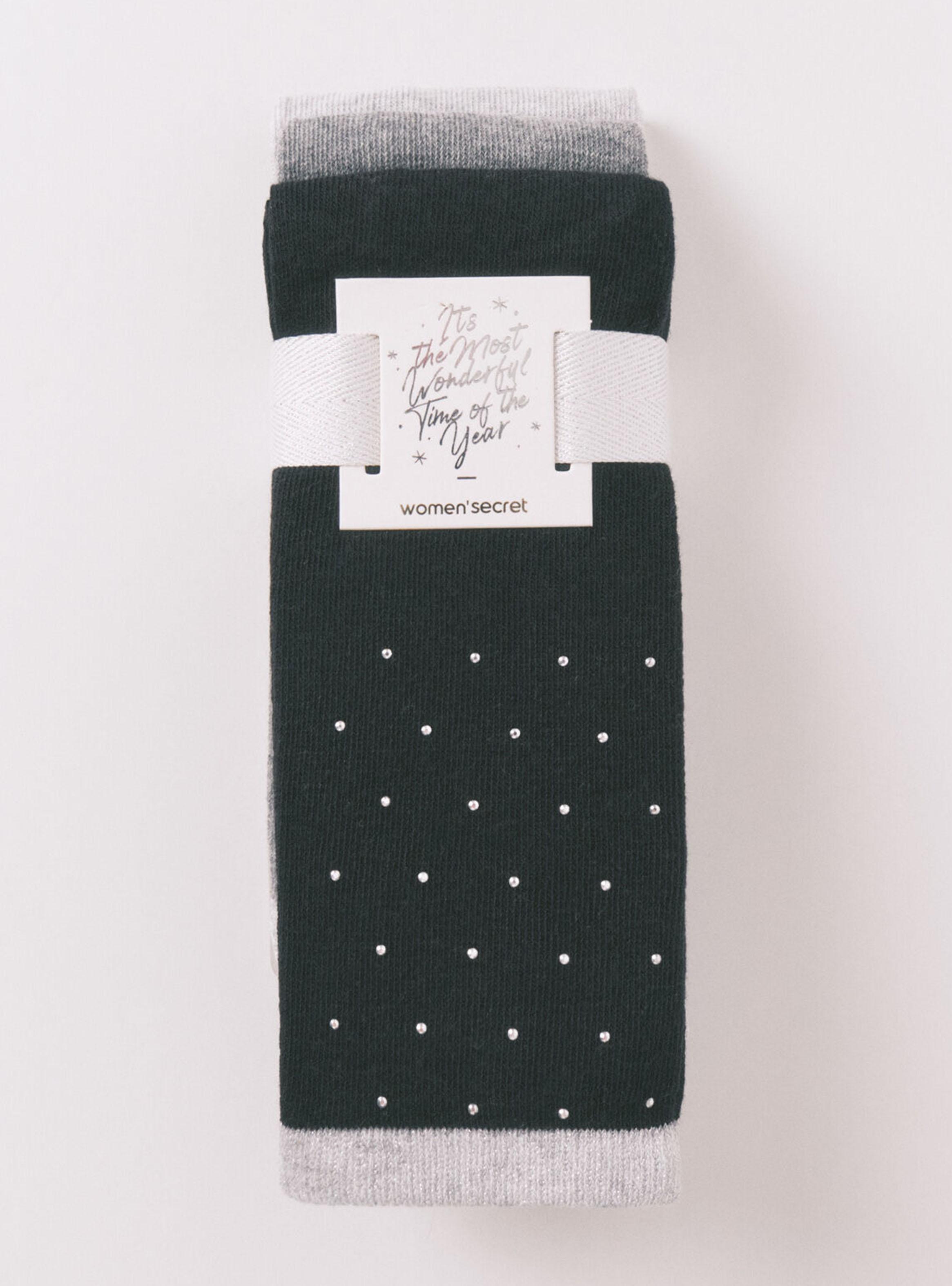 Pack 3 Calcetín Largo Algodón Negros Brillo-3