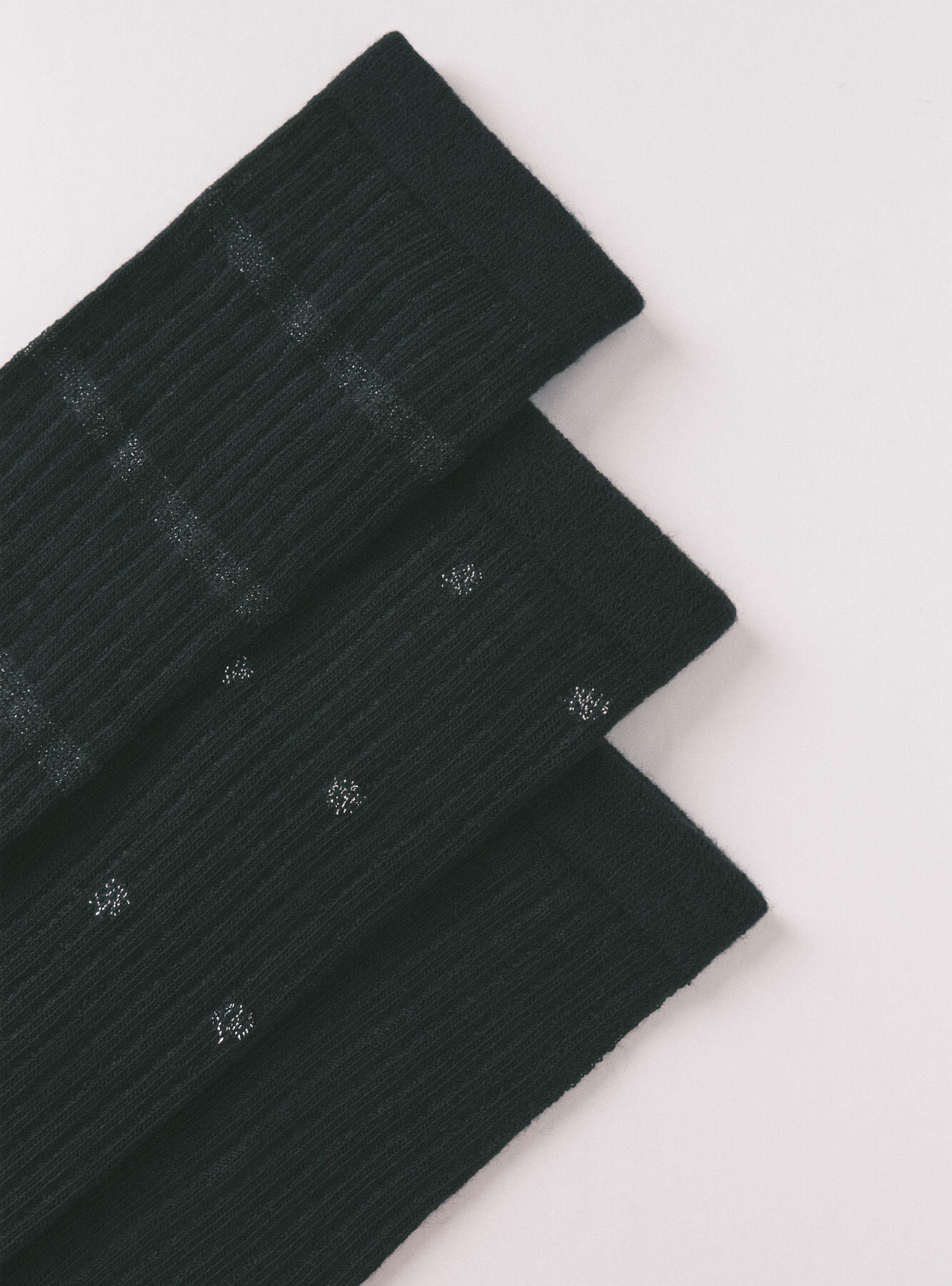 Pack 3 Calcetín Largo Algodón Negros Brillo-2