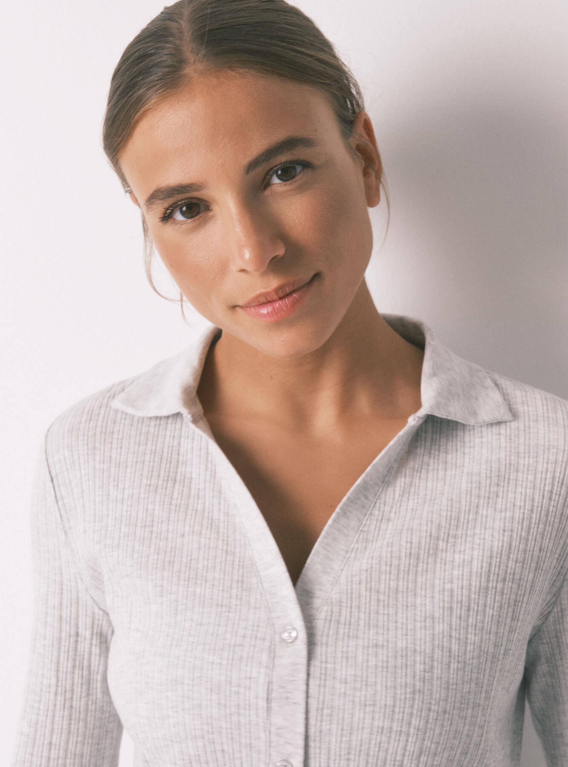 Pijama Largo Algodón Canalé Gris-3