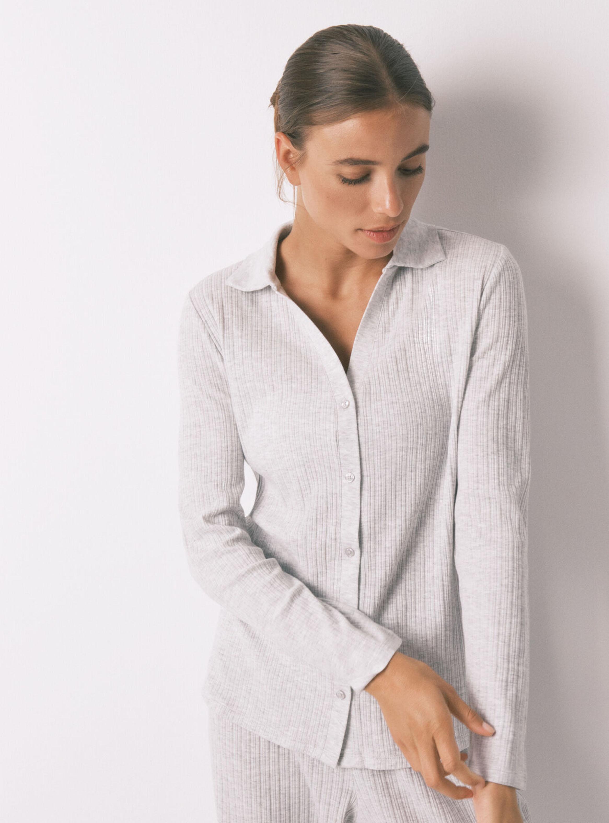 Pijama Largo Algodón Canalé Gris-4