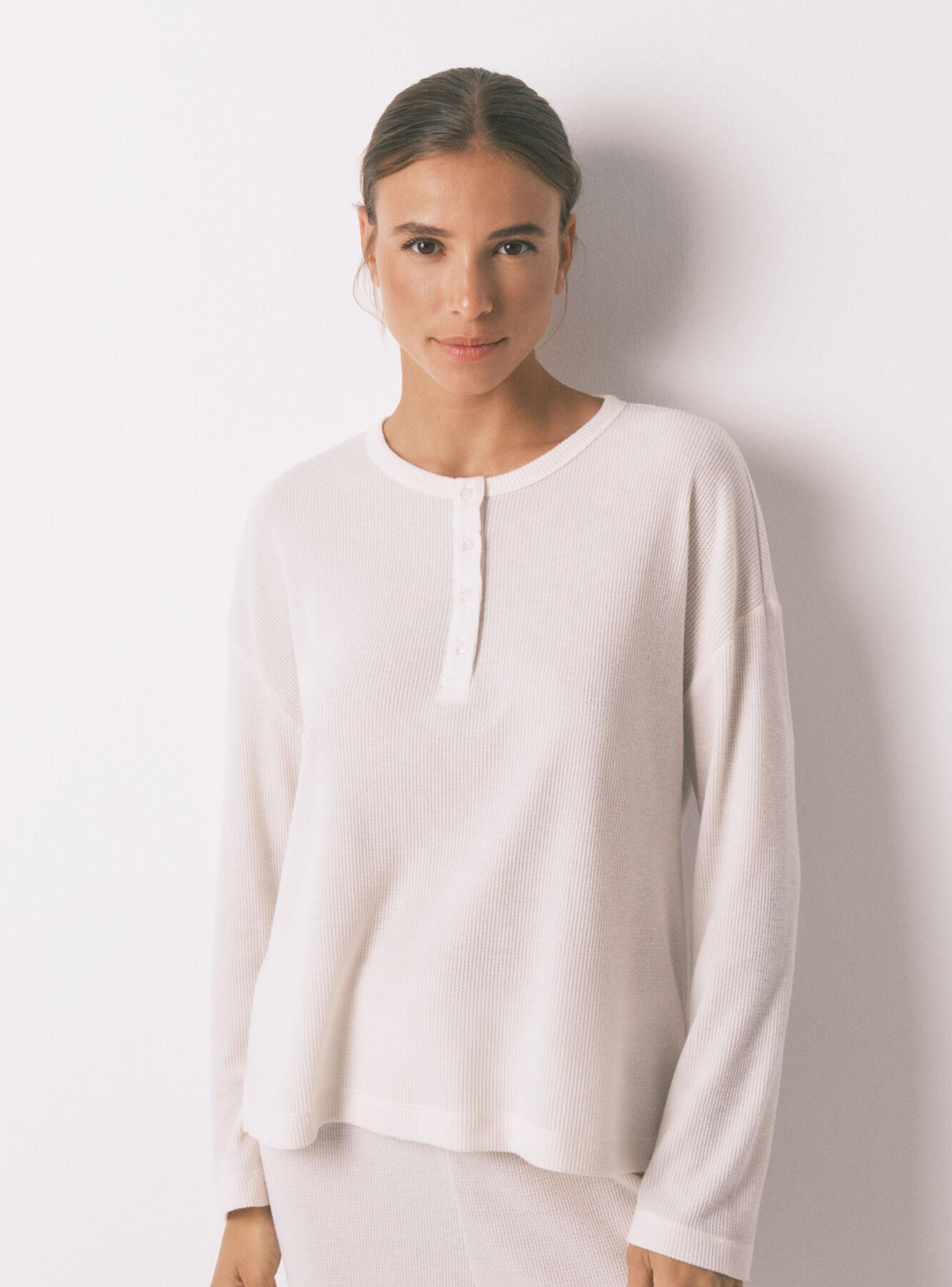 Pijama Largo Textura Waffle Marfil-2