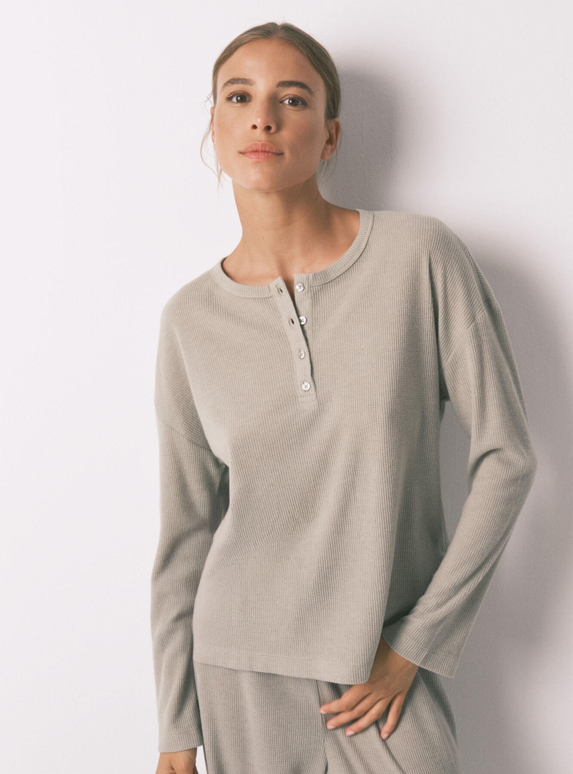 Pijama Largo Textura Waffle Verde-2