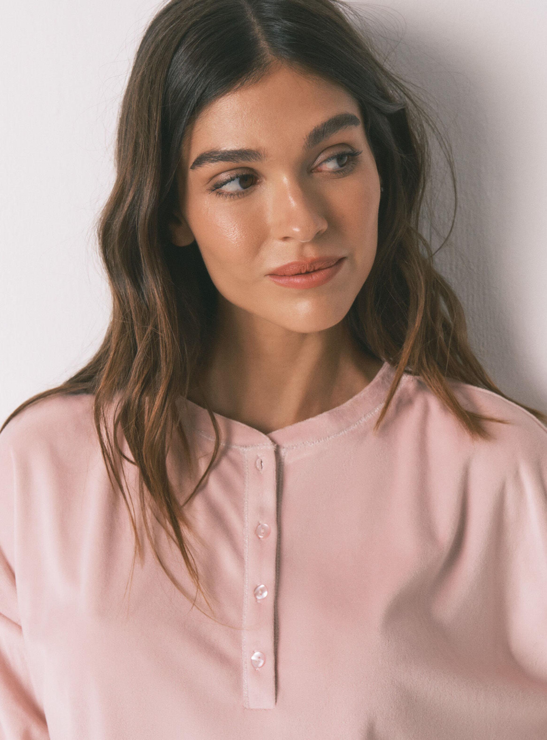 Pijama Largo Polar Suave Cenefas Rosa-3