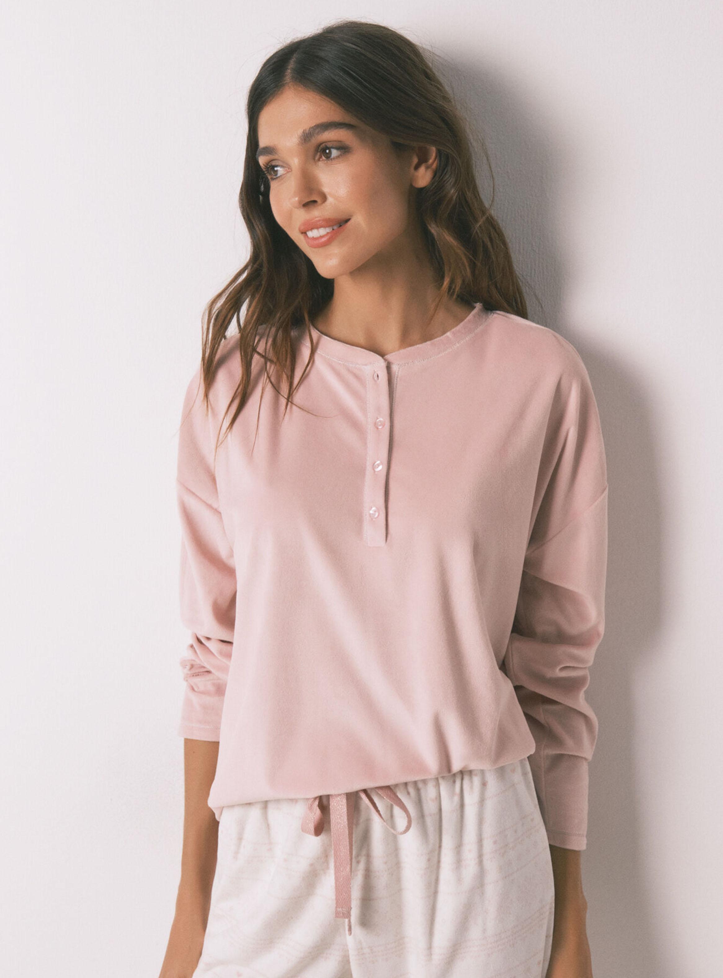 Pijama Largo Polar Suave Cenefas Rosa-2