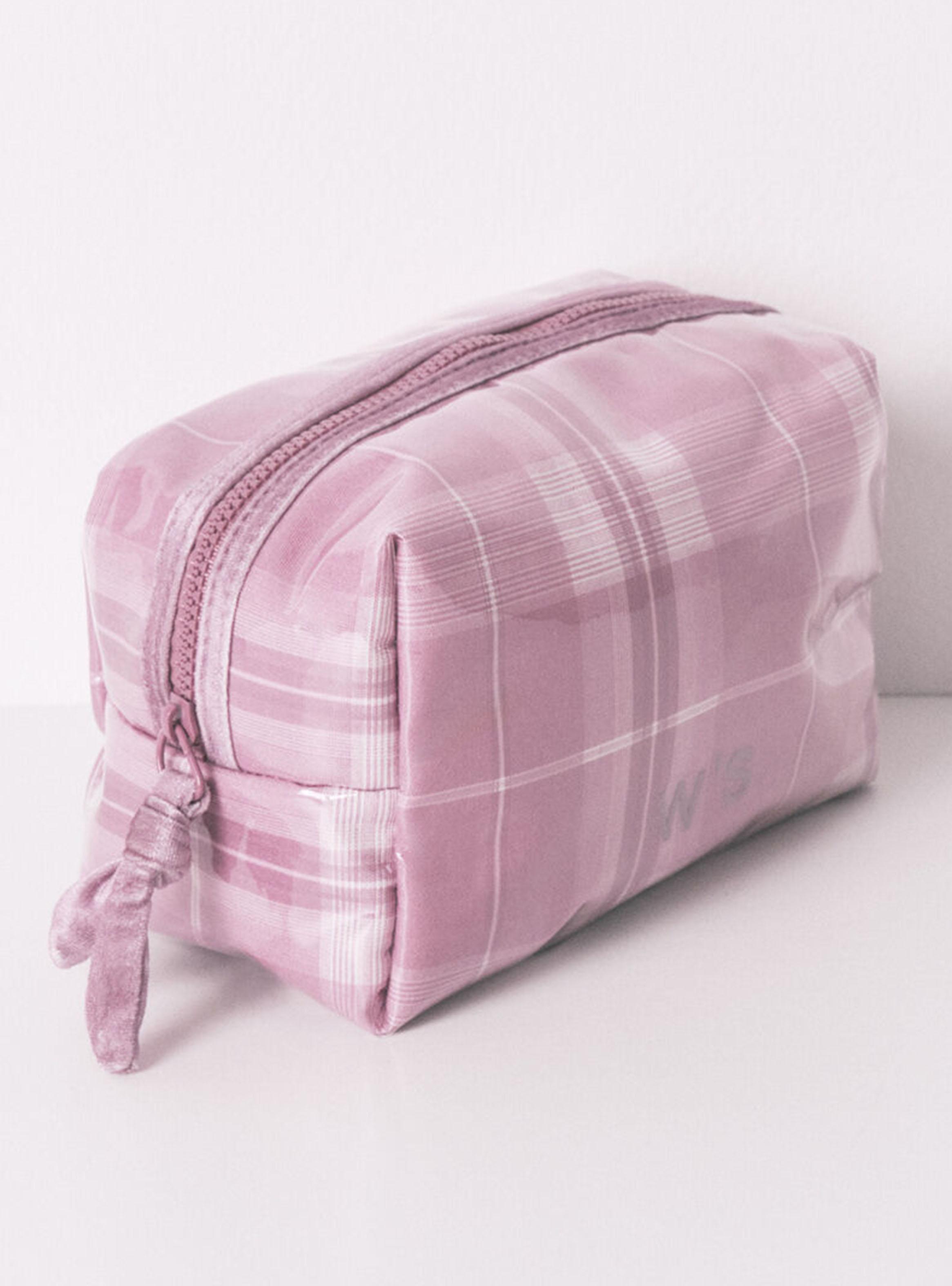 Neceser Mediano Estampado Cuadros Rosa-2