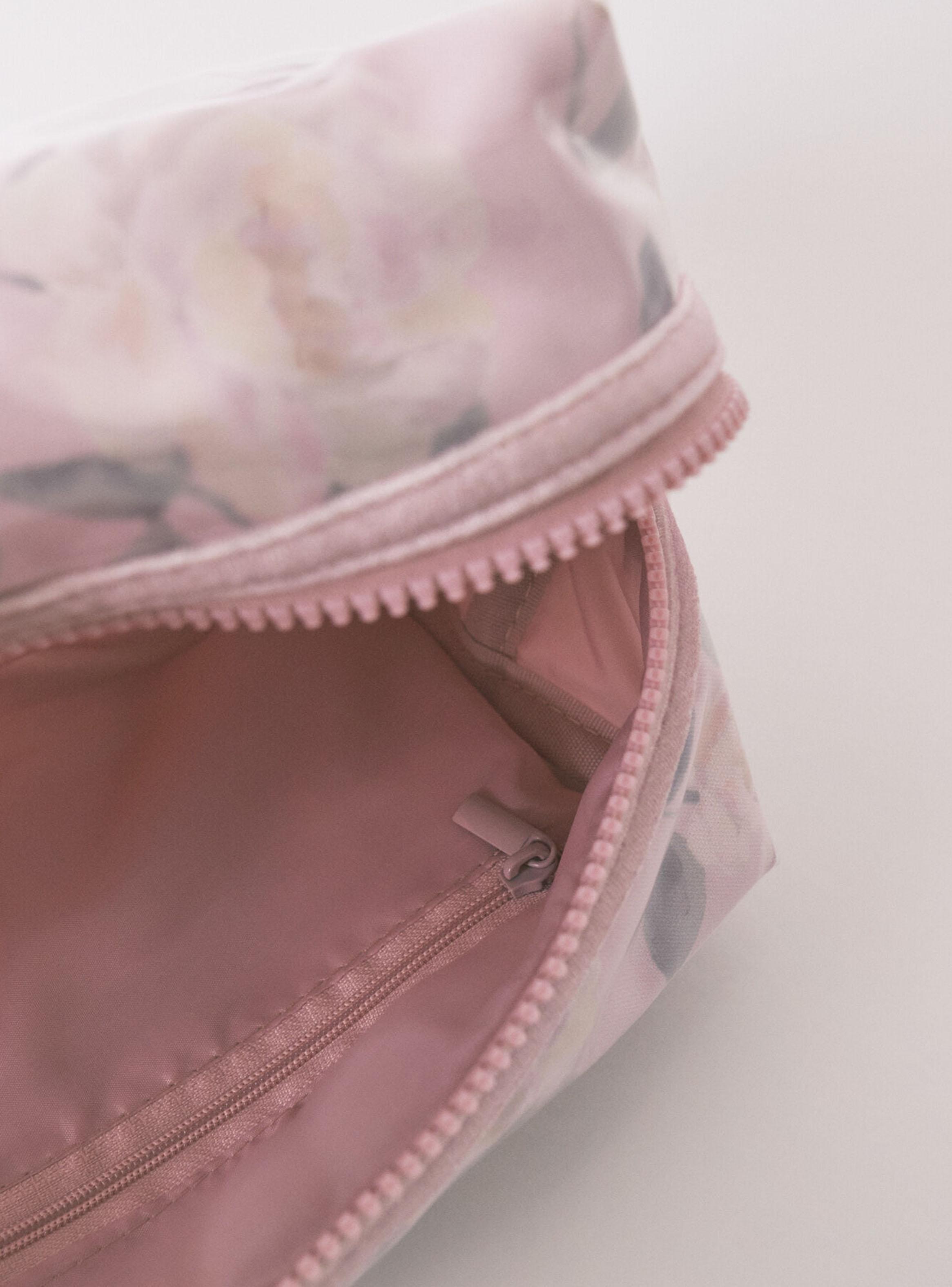 Neceser Mediano Estampado Flores Rosa-2