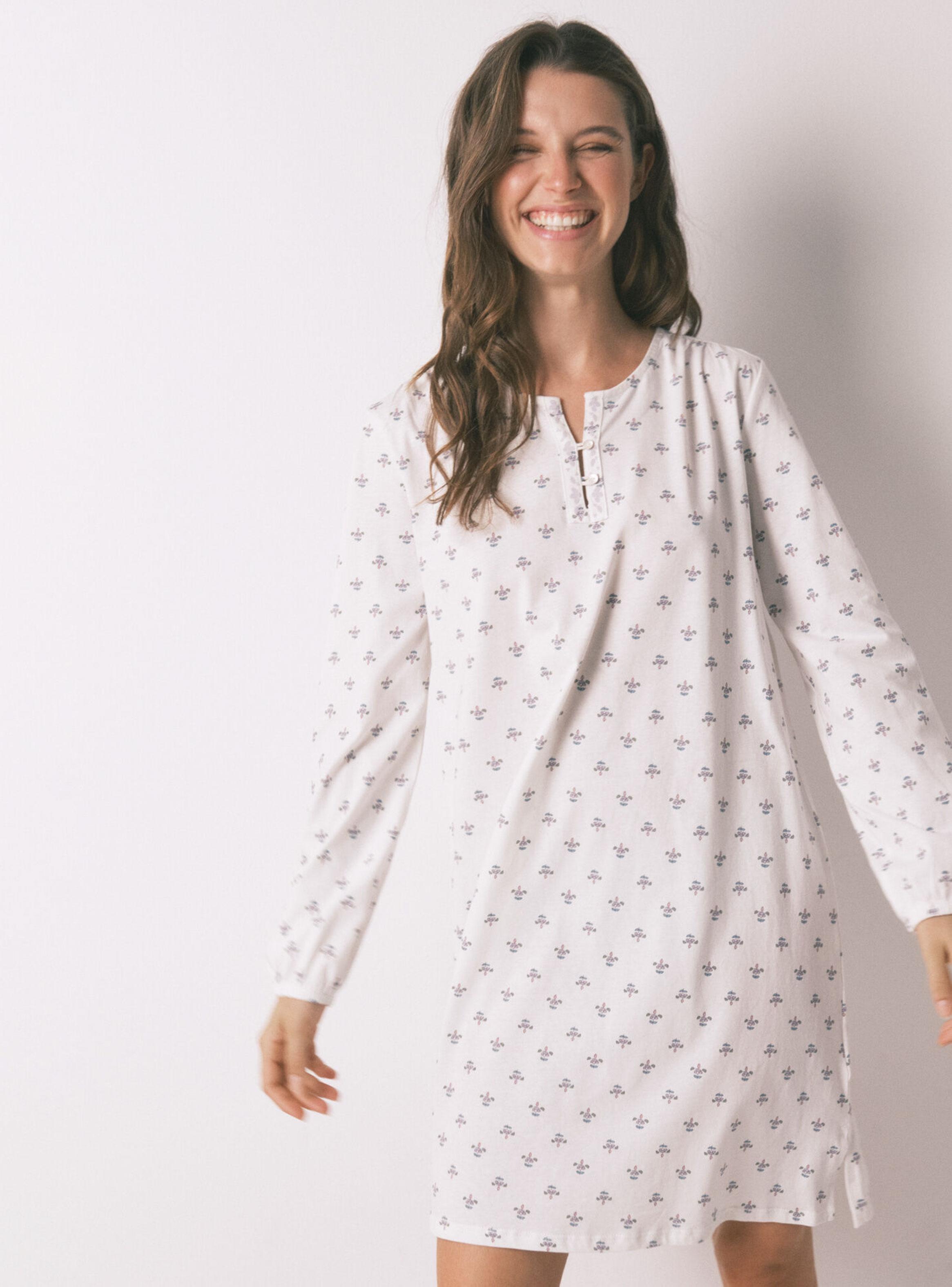 Camisón Manga Larga Algodón Flores-2