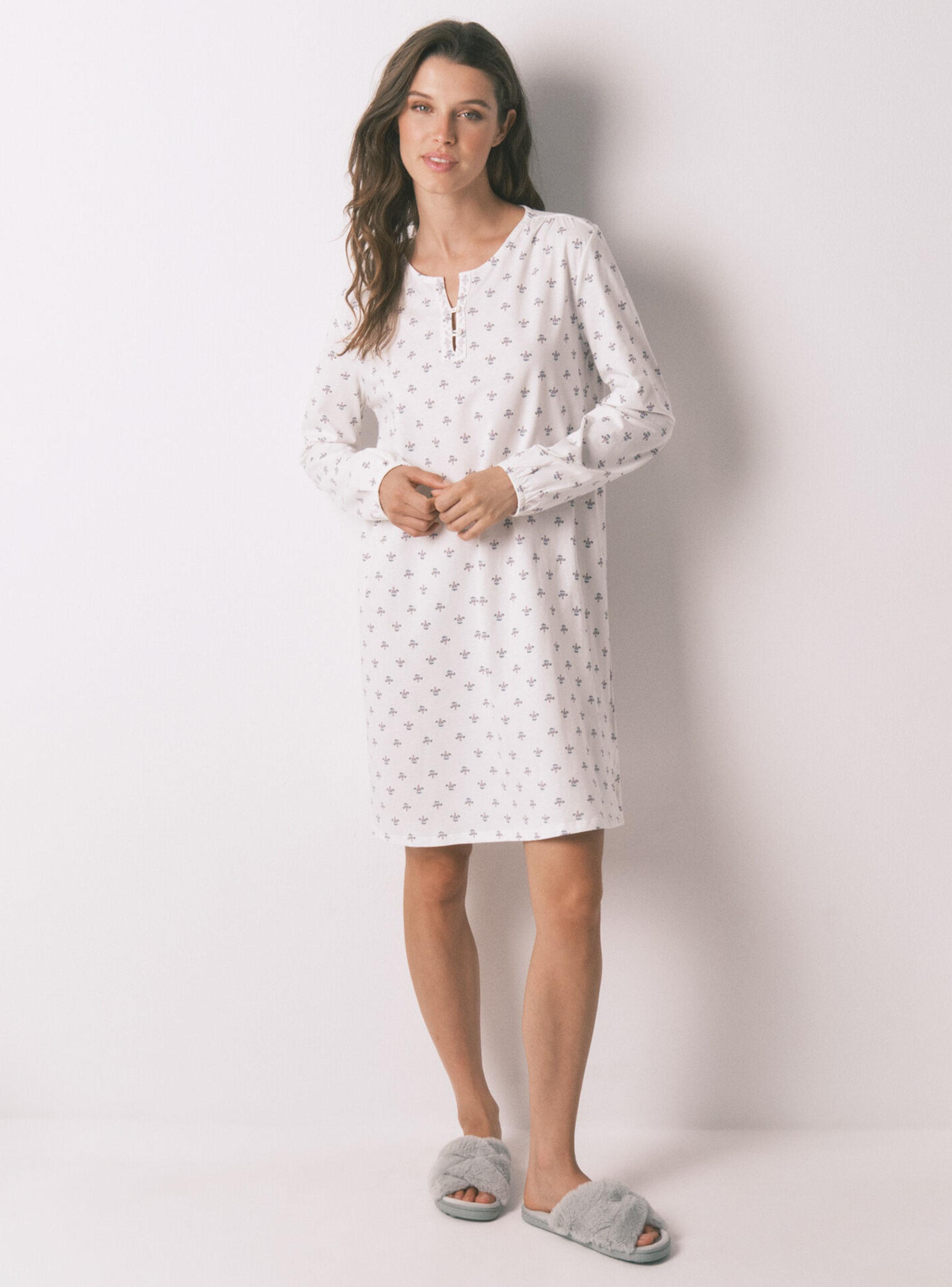 Camisón Manga Larga Algodón Flores-4