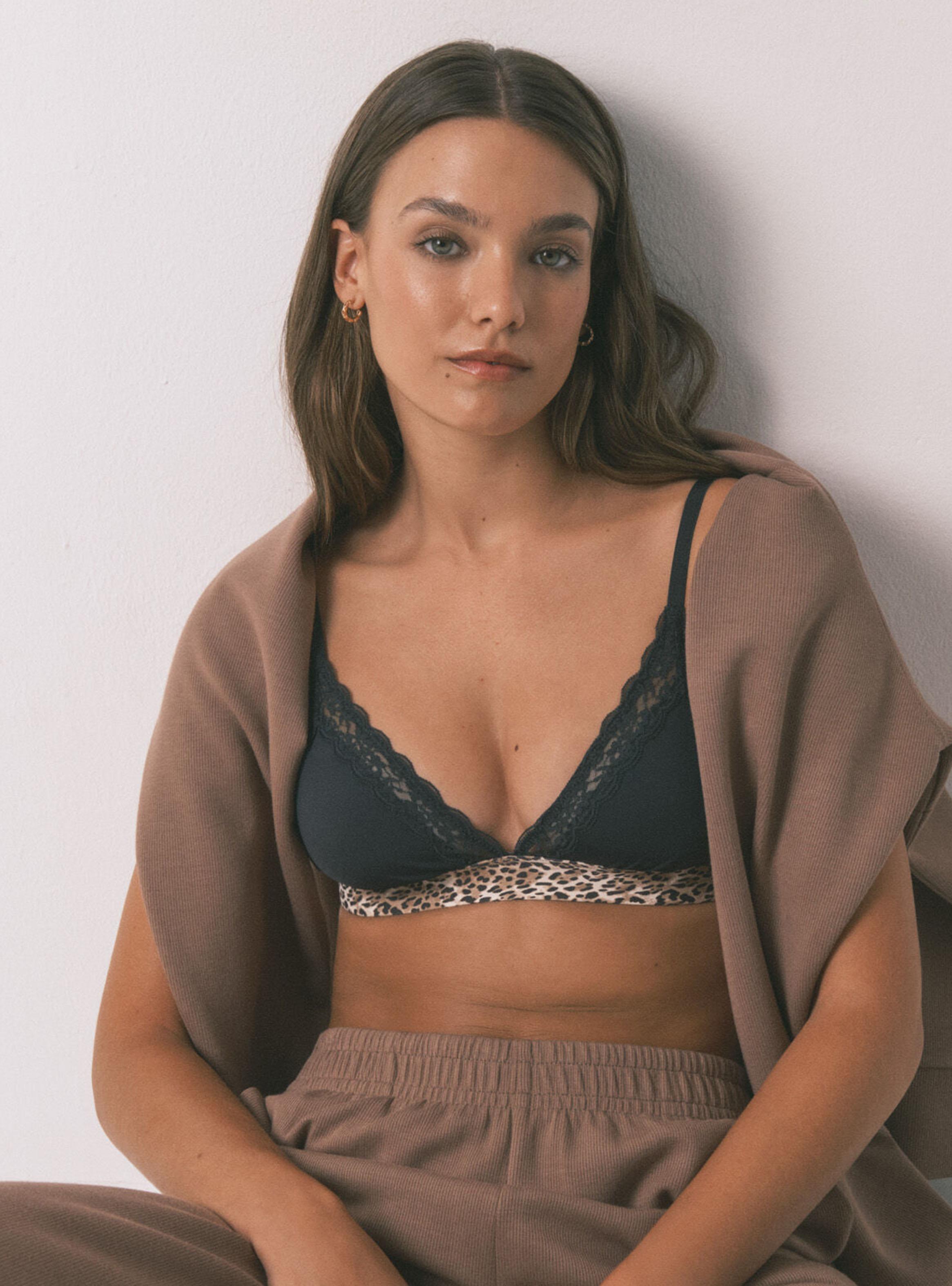 Sostén Triangular Natural Animal Print Negro-3