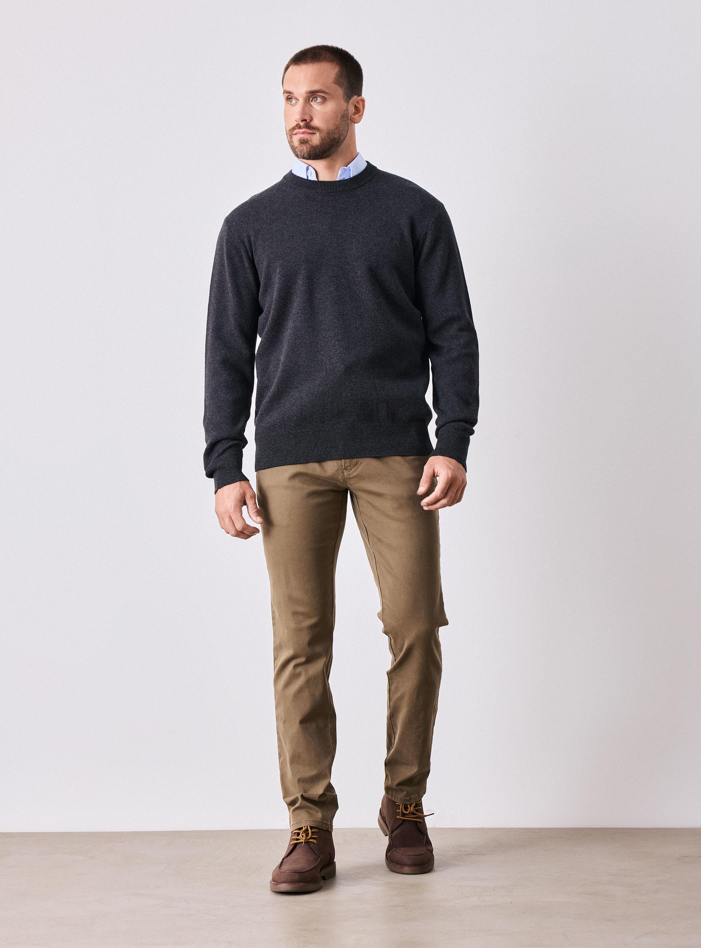 Sweater Cuello Redondo Doble Tela Grueso Algodón-4