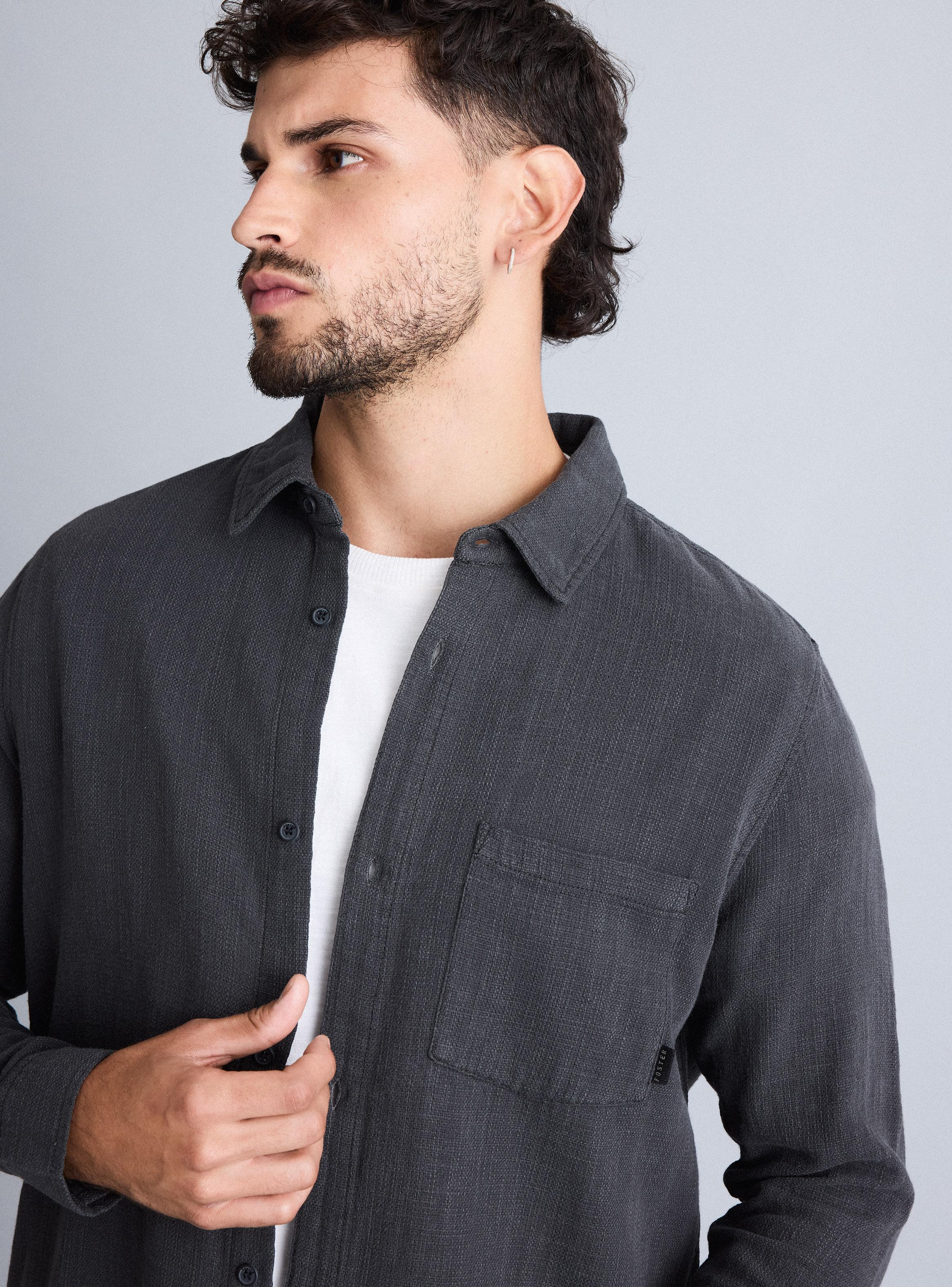 Camisa Manga Larga Tela Rustica Lavada-2