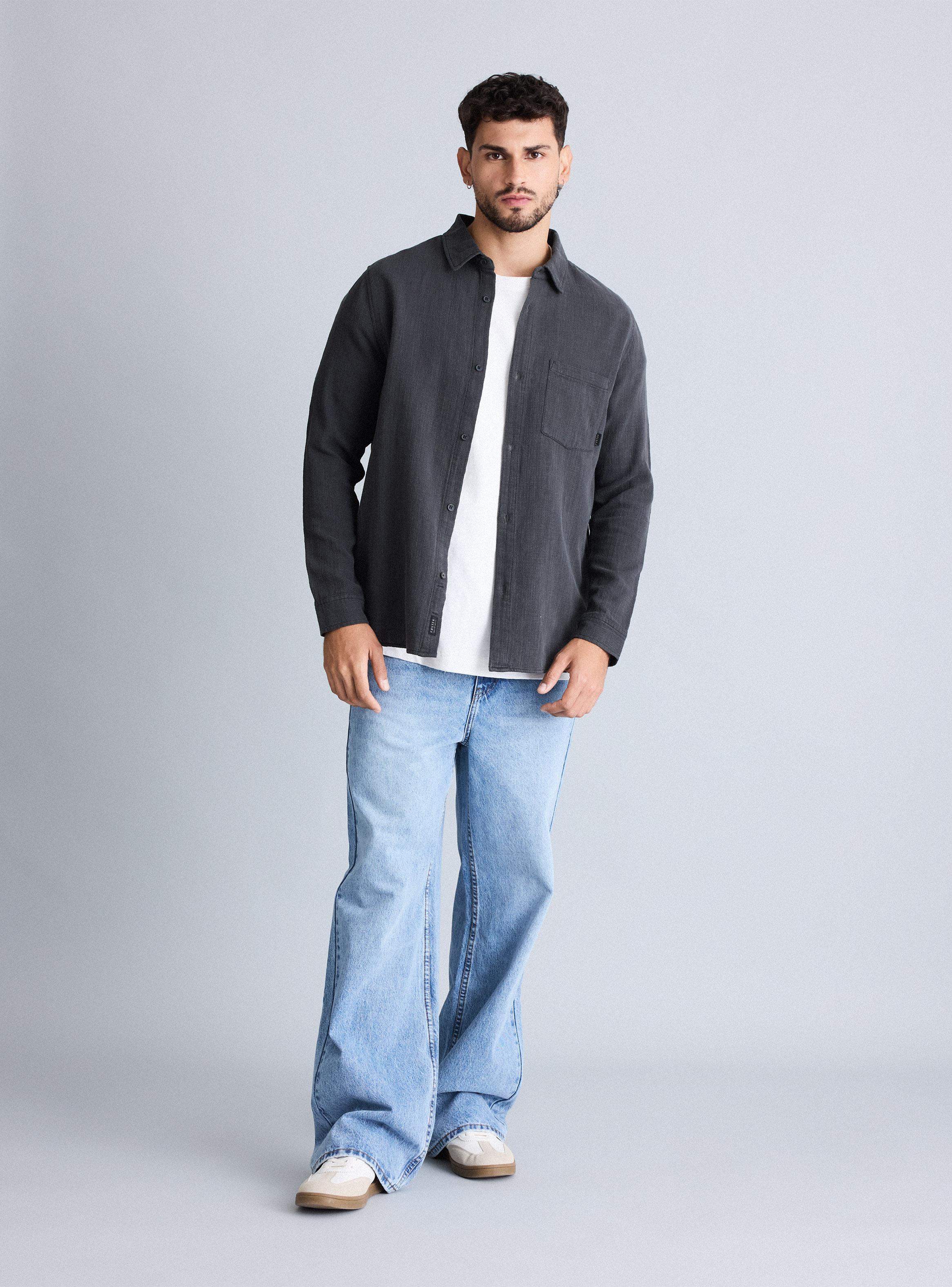 Camisa Manga Larga Tela Rustica Lavada-4