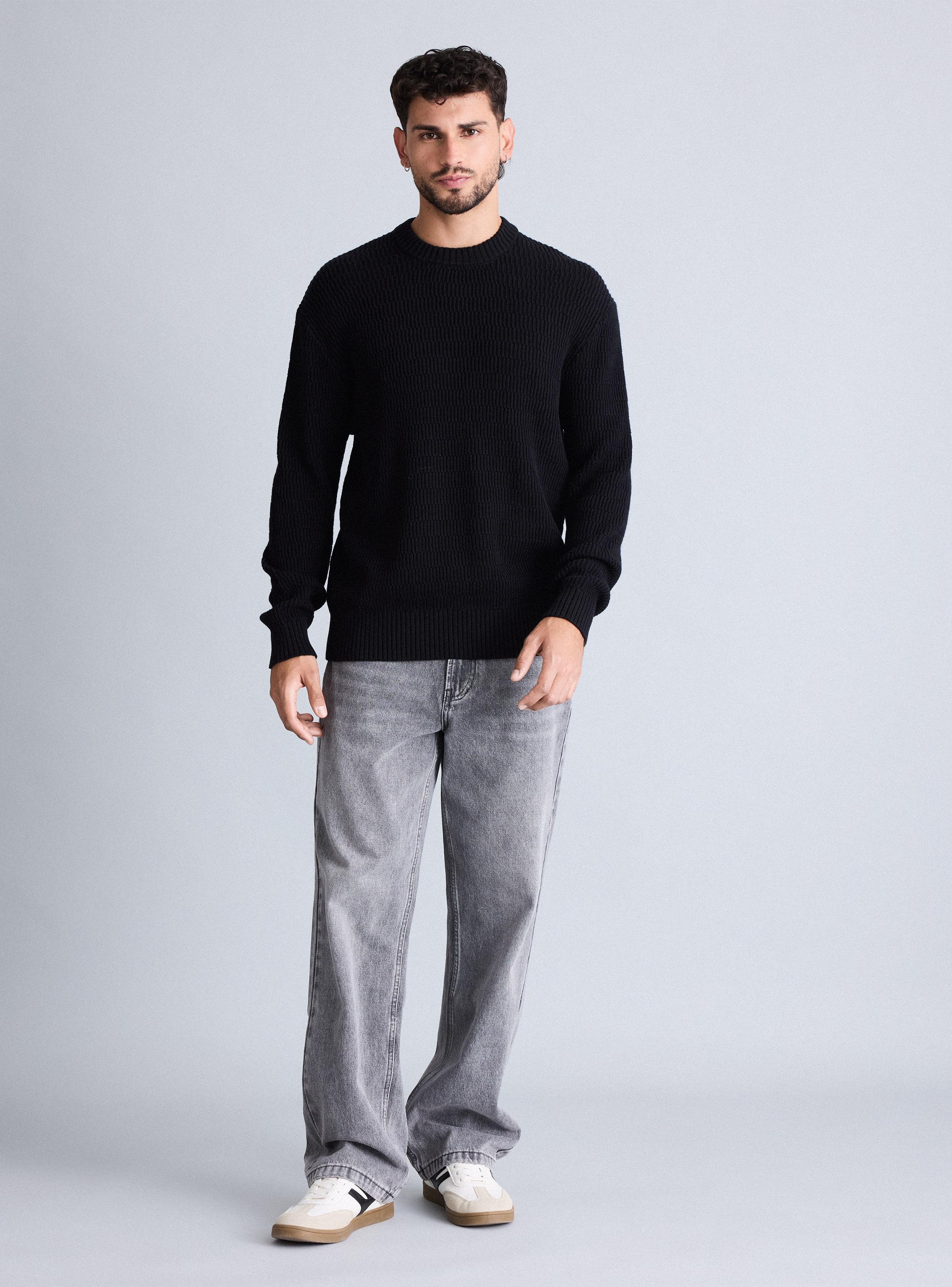 Sweater Cuello Redondo Punto Cuadros-4