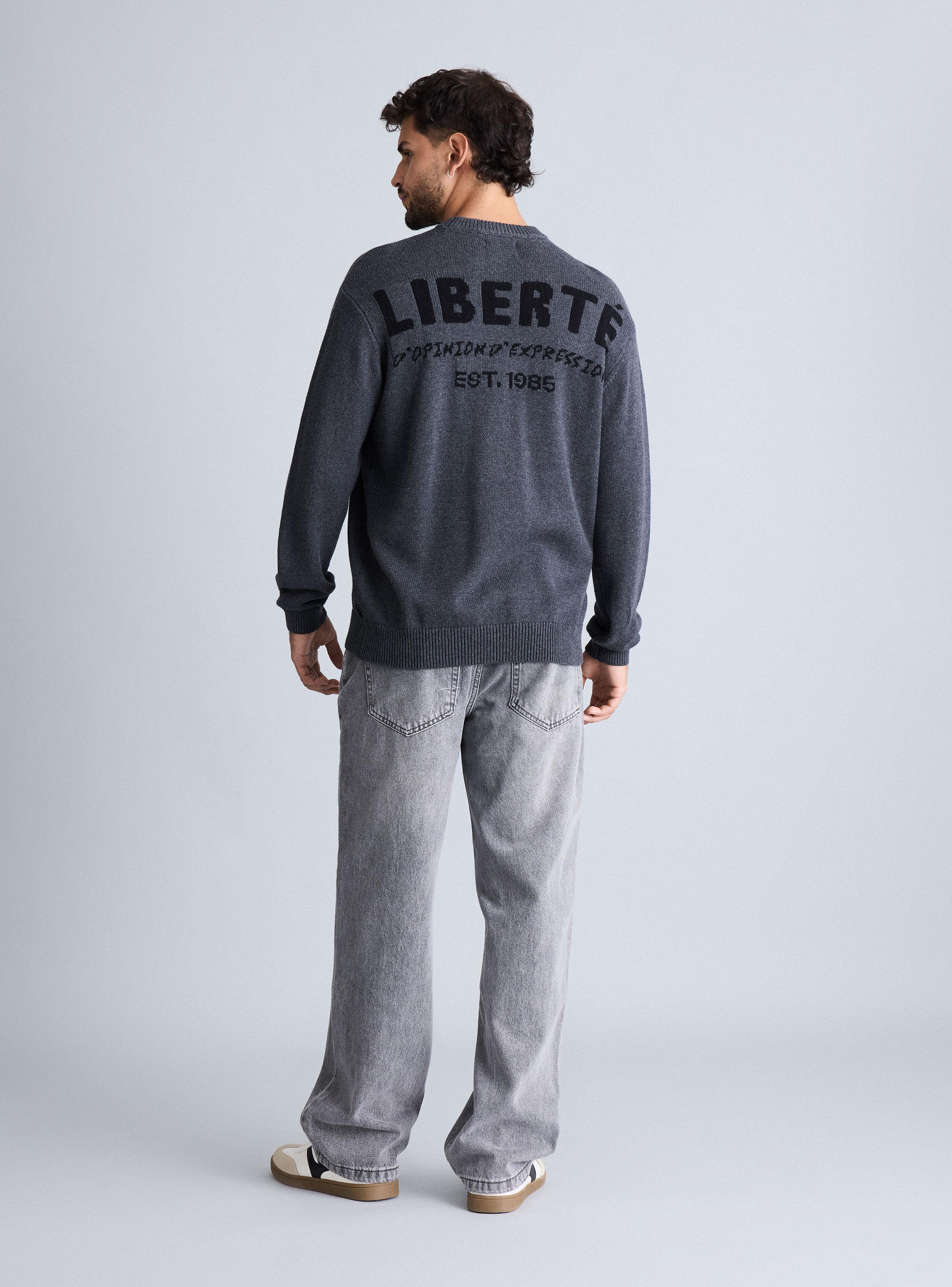 Sweater Cuello Redondo Intarsia Texto Espalda-5