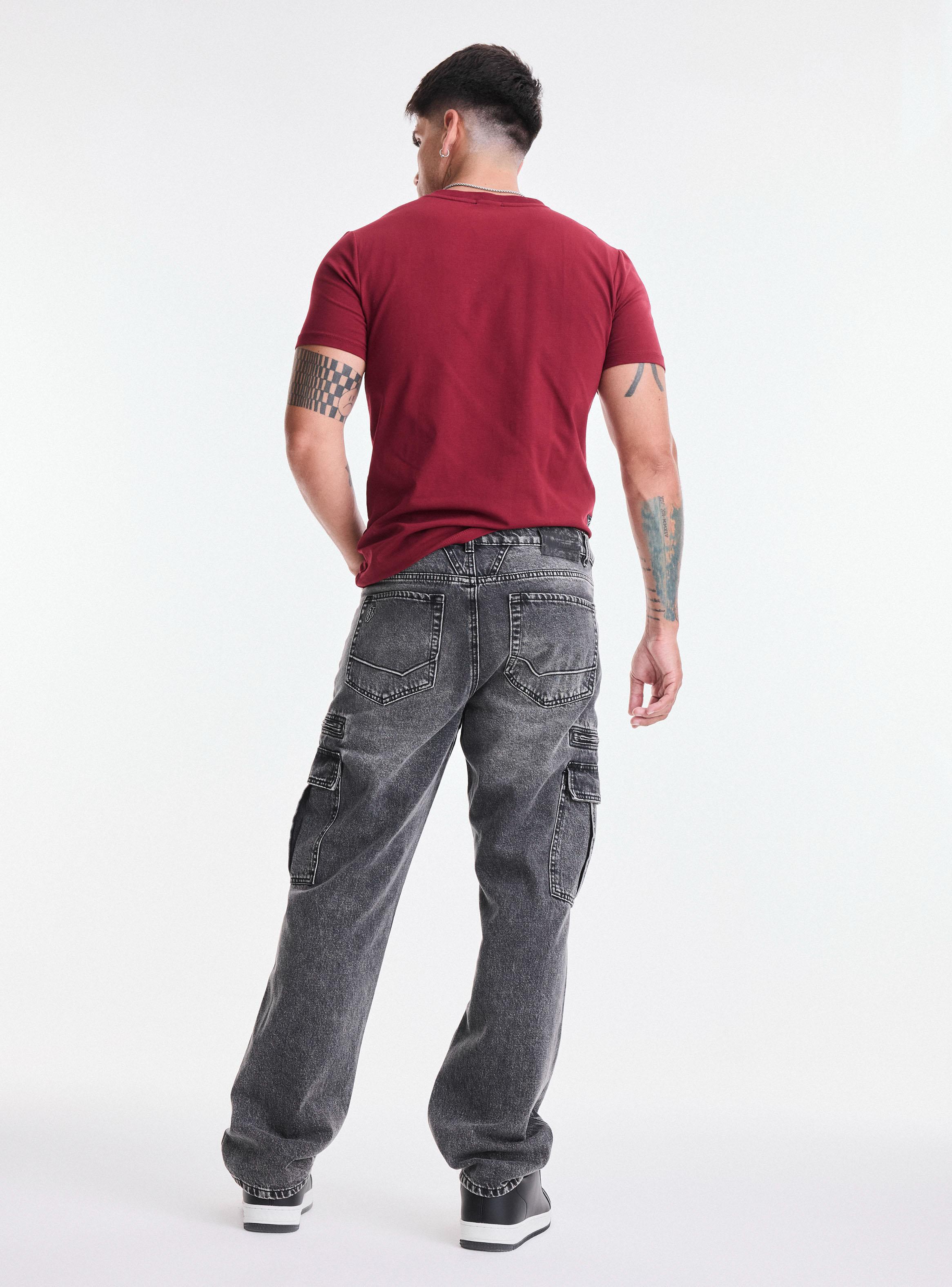 Jeans Relaxed Fit Gravillado con Bolsillos Cargo-5