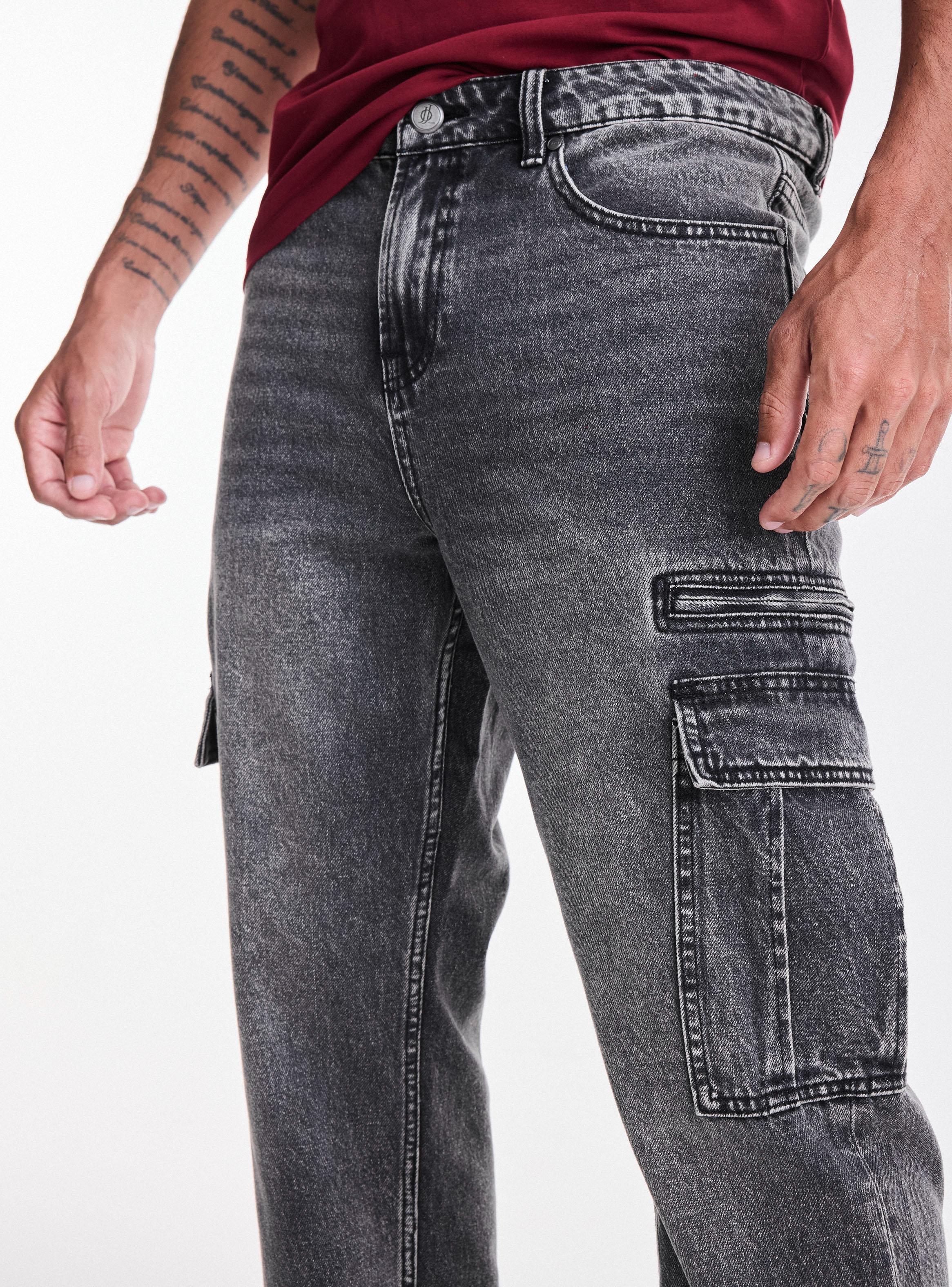 Jeans Relaxed Fit Gravillado con Bolsillos Cargo-2