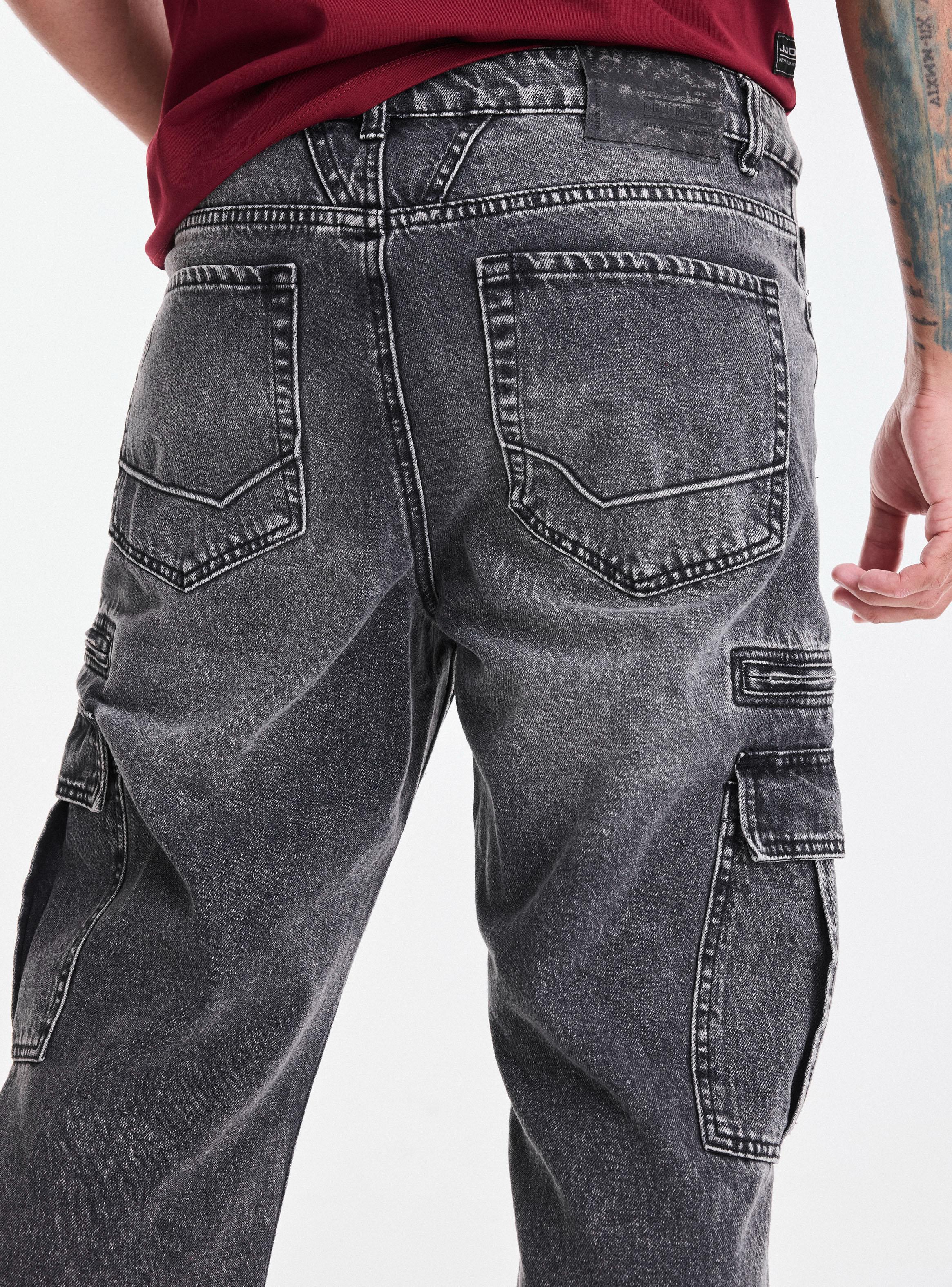 Jeans Relaxed Fit Gravillado con Bolsillos Cargo-3