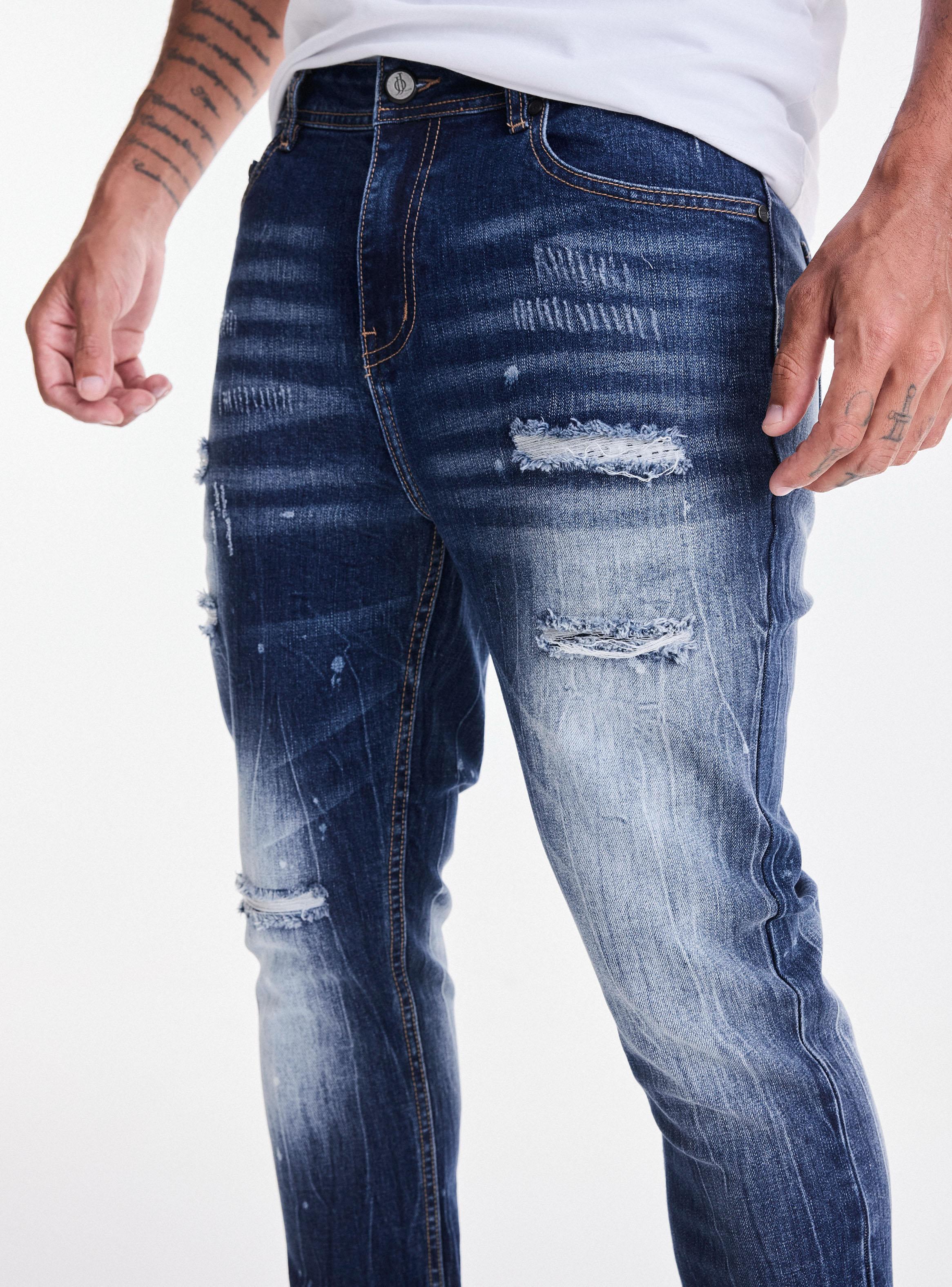 Jeans Skinny Lavado Contrastado Roturas y Manchas-2