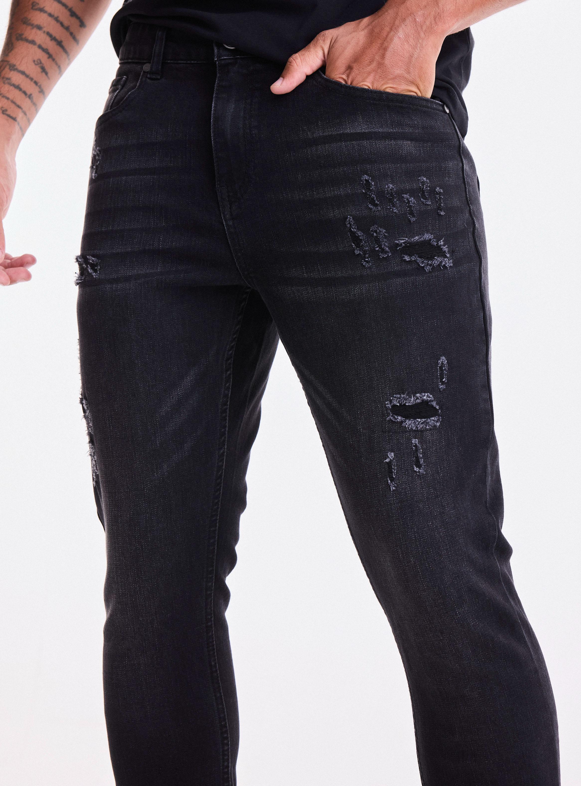 Jeans Tappered Fit con Roturas y Rasguños-2