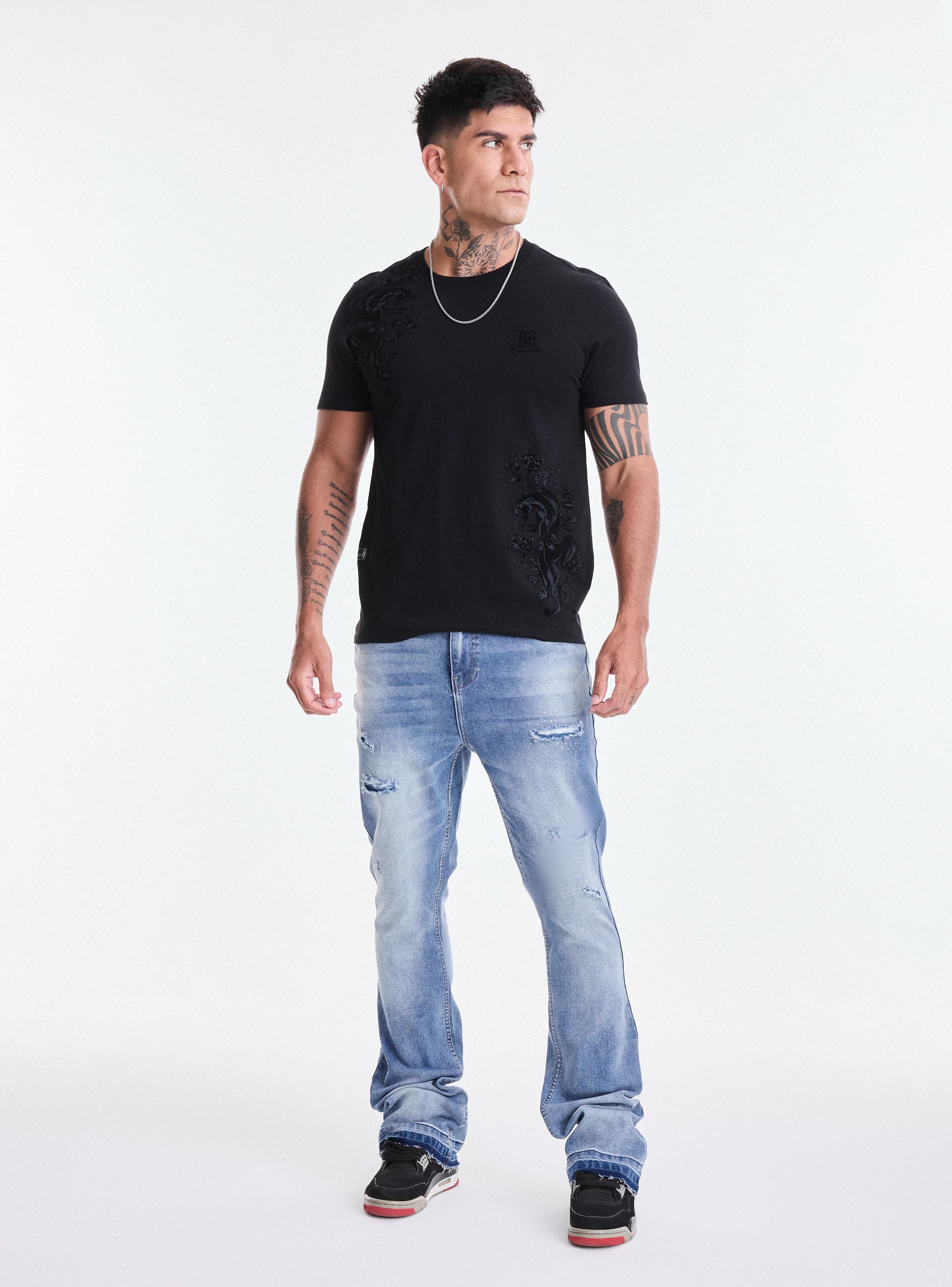 Jeans Skinny Flare Roturas con Aplicación De Brillos-4