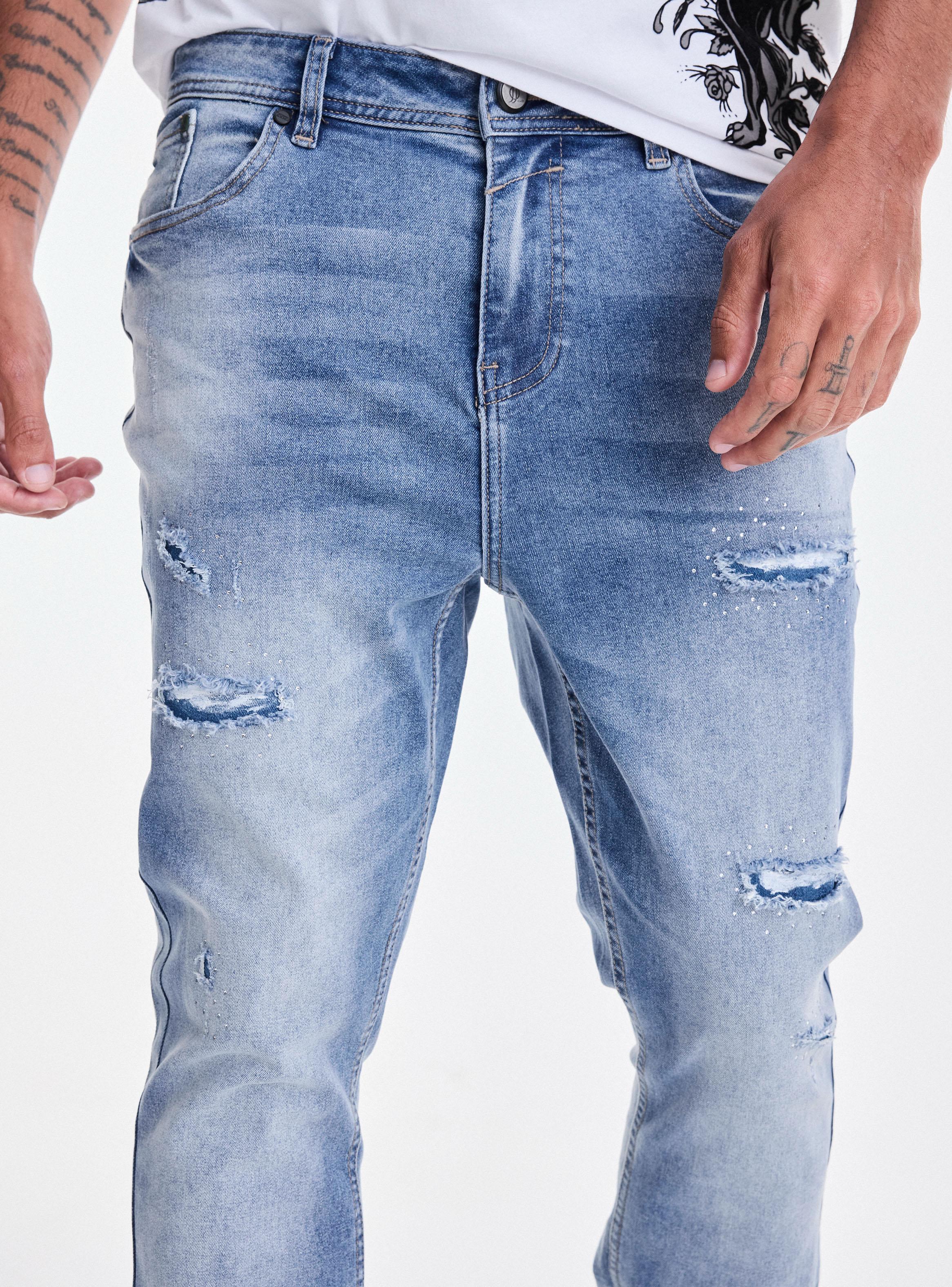 Jeans Skinny Flare Roturas con Aplicación De Brillos-2