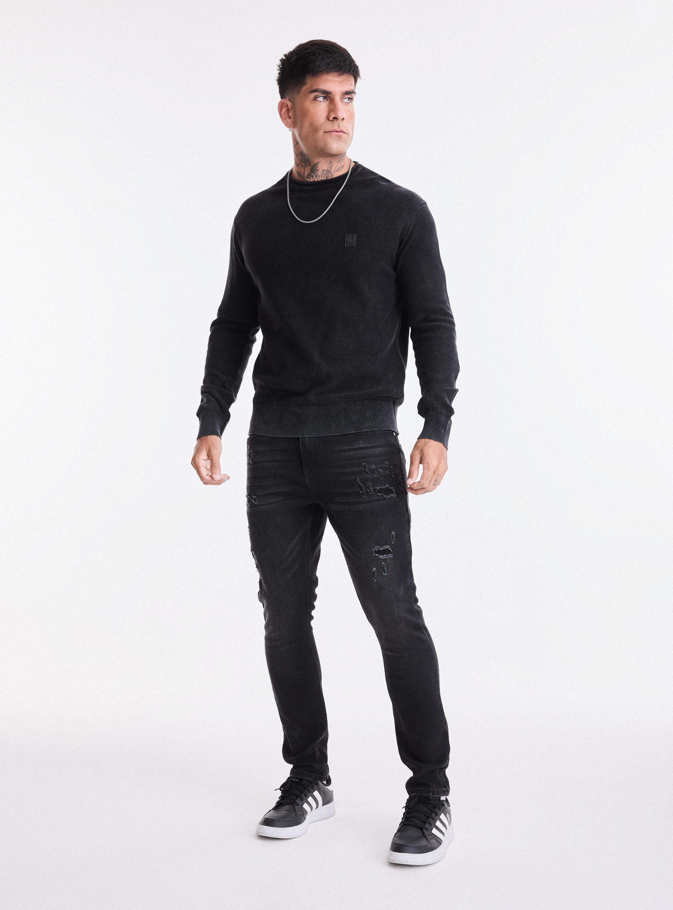 Sweater Punto Arroz Lavado Desgastado-4