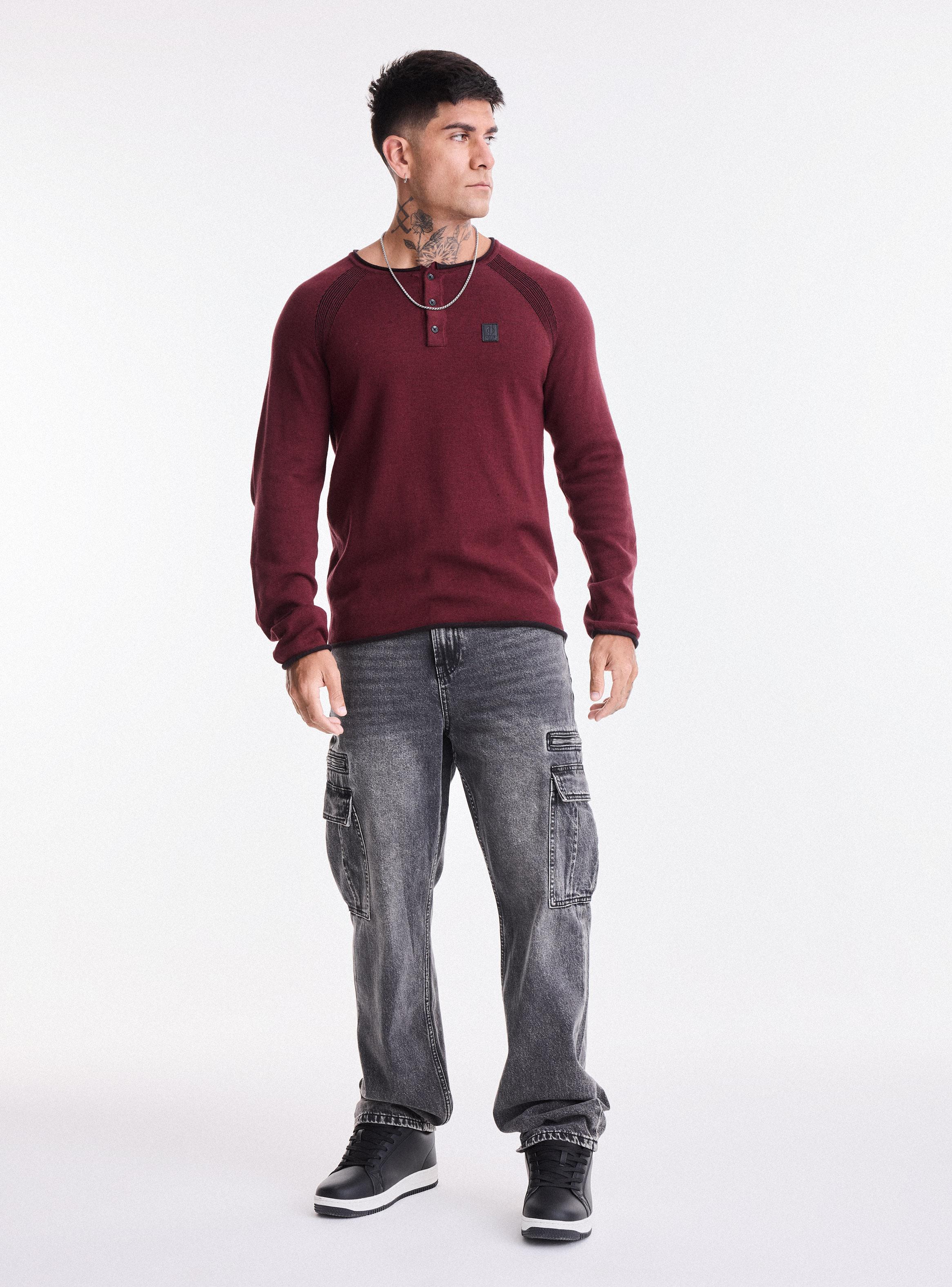 Sweater Delgado Cuello con Botones Manga Raglan-4