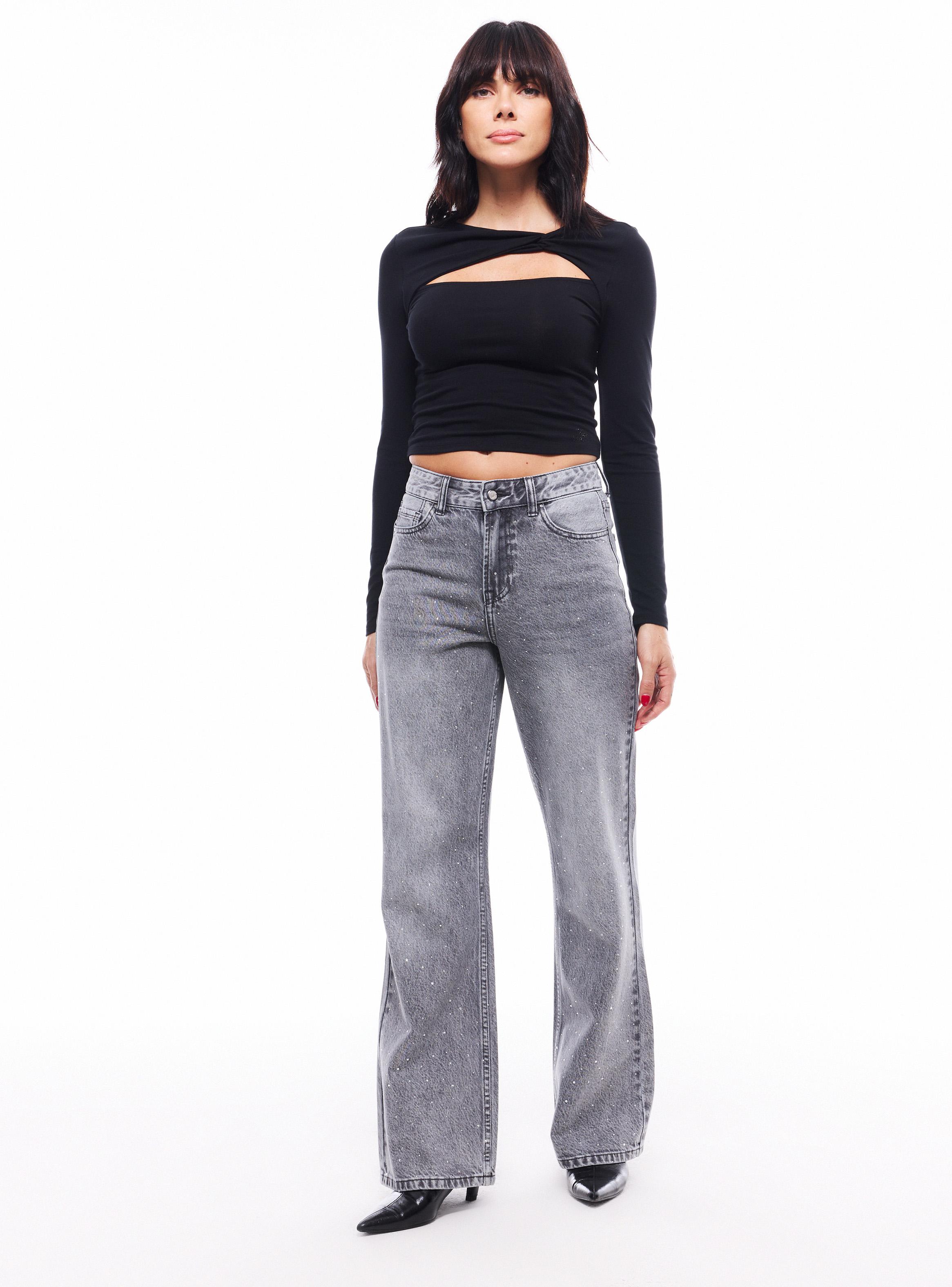 Jeans Wide Leg Full Brillantes en el Delantero-4