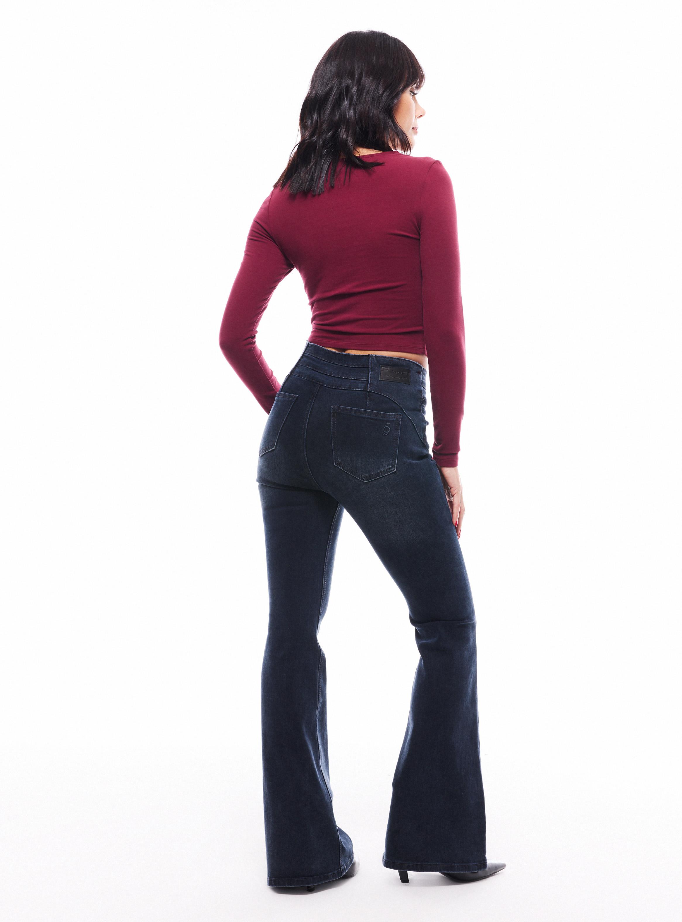 Jeans Flare Push Up con Pretina con Cortes Lavado Sulfúr-5