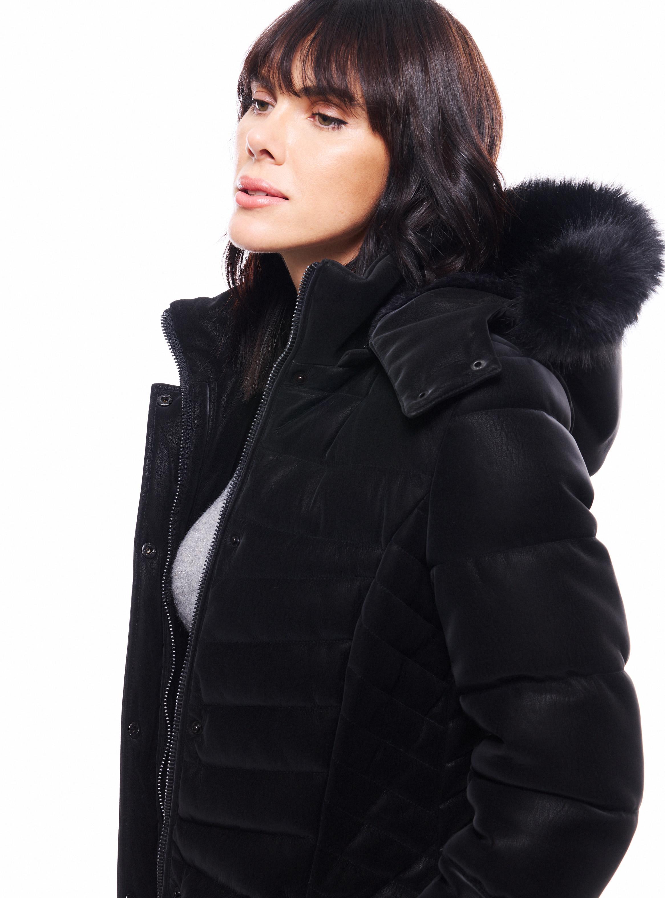 Parka Midi Efecto Piel con Gorro Desmontable-3