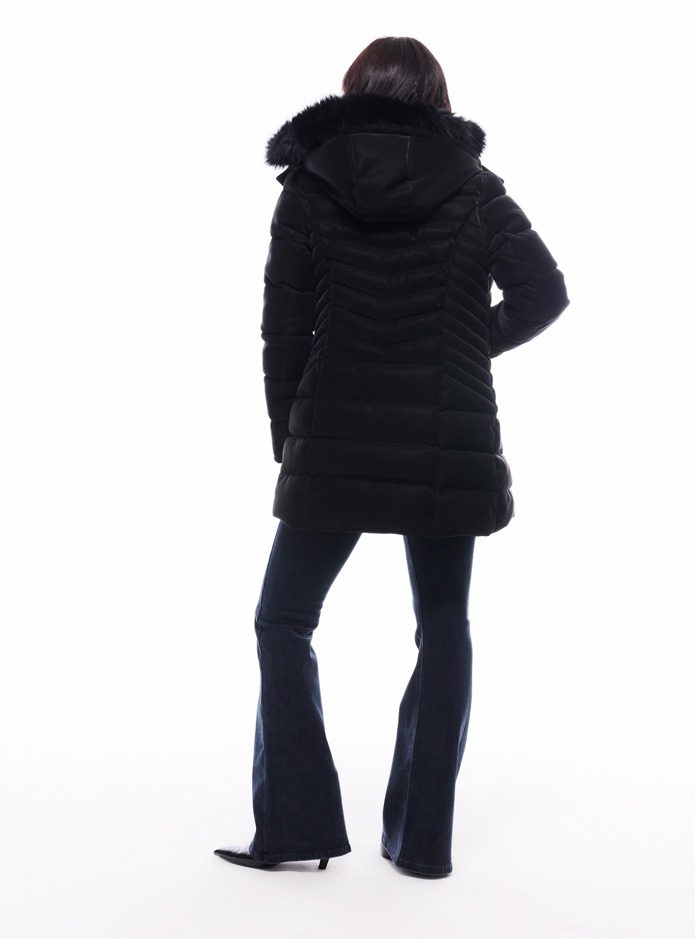 Parka Midi Efecto Piel con Gorro Desmontable-5