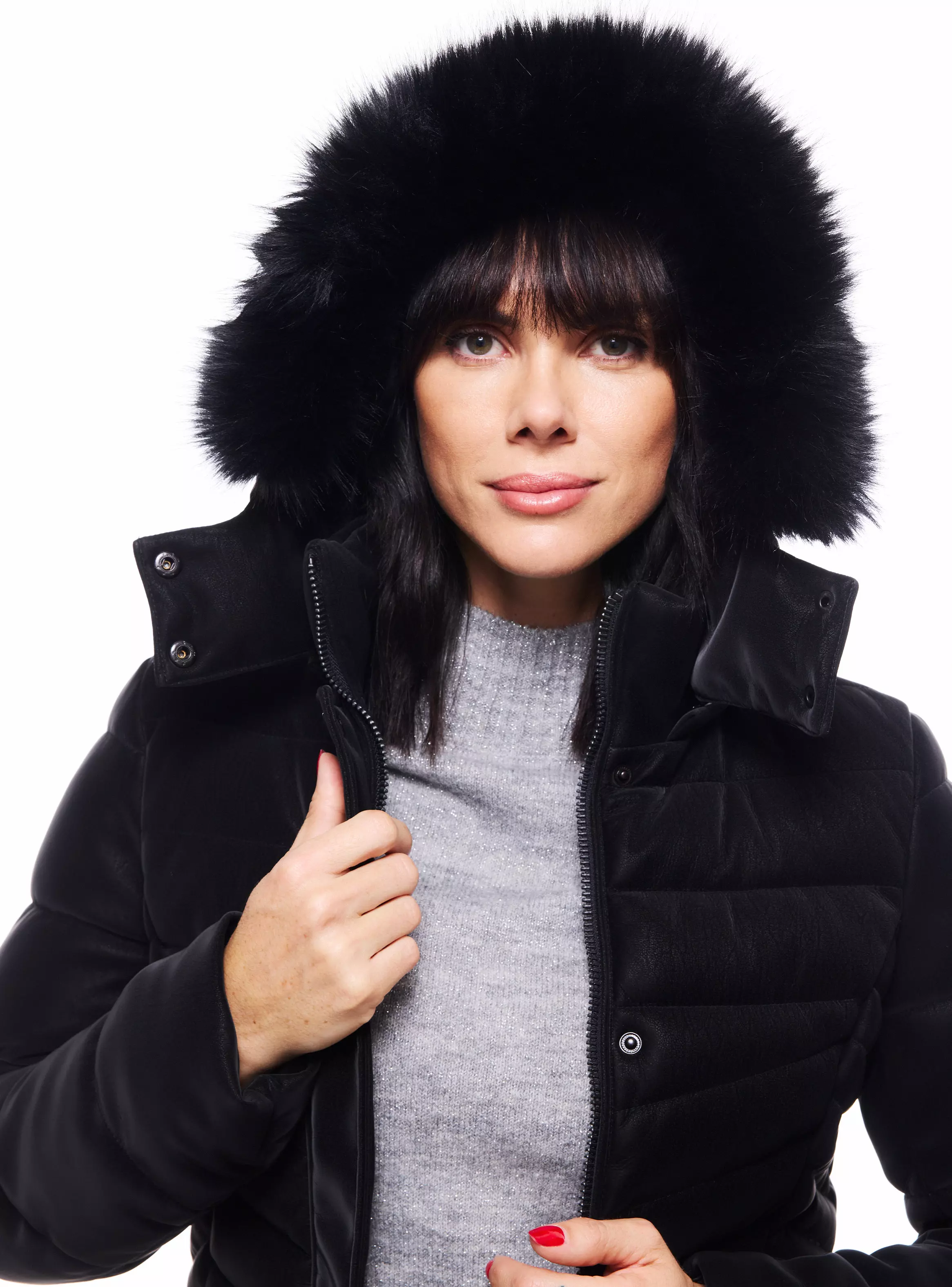 Parka Midi Efecto Piel con Gorro Desmontable-2