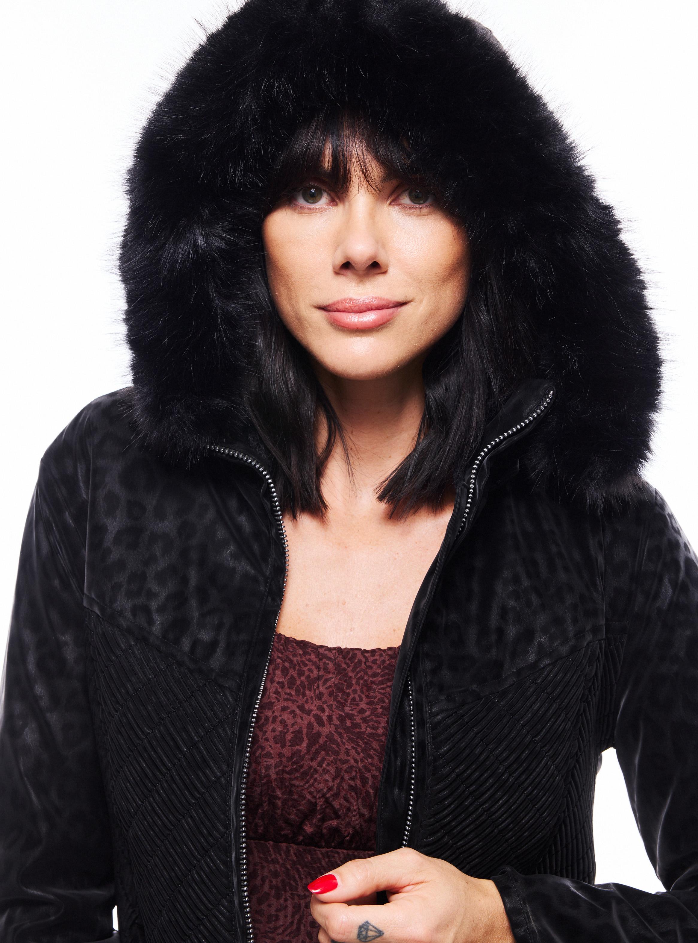 Parka Midi Pu Animal Print con Gorro Desmontable-3