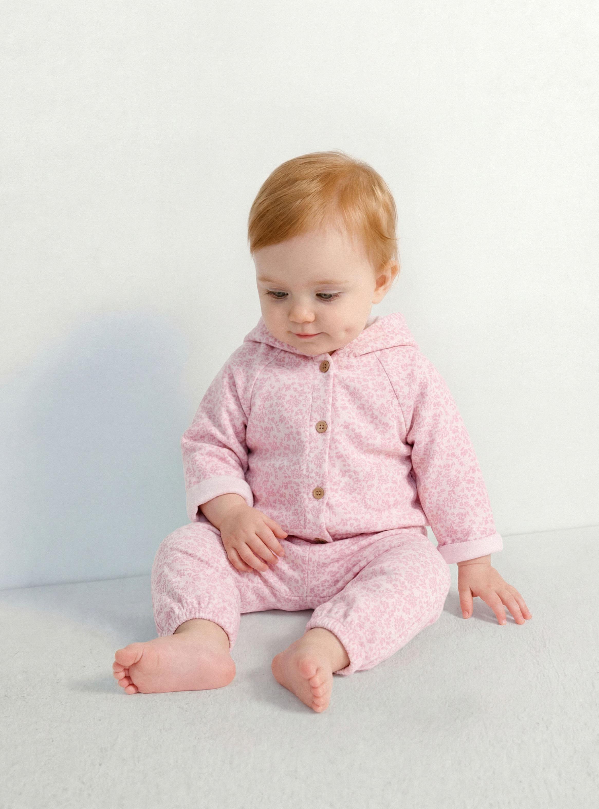 Conjunto Floral con Capucha y Botones-1