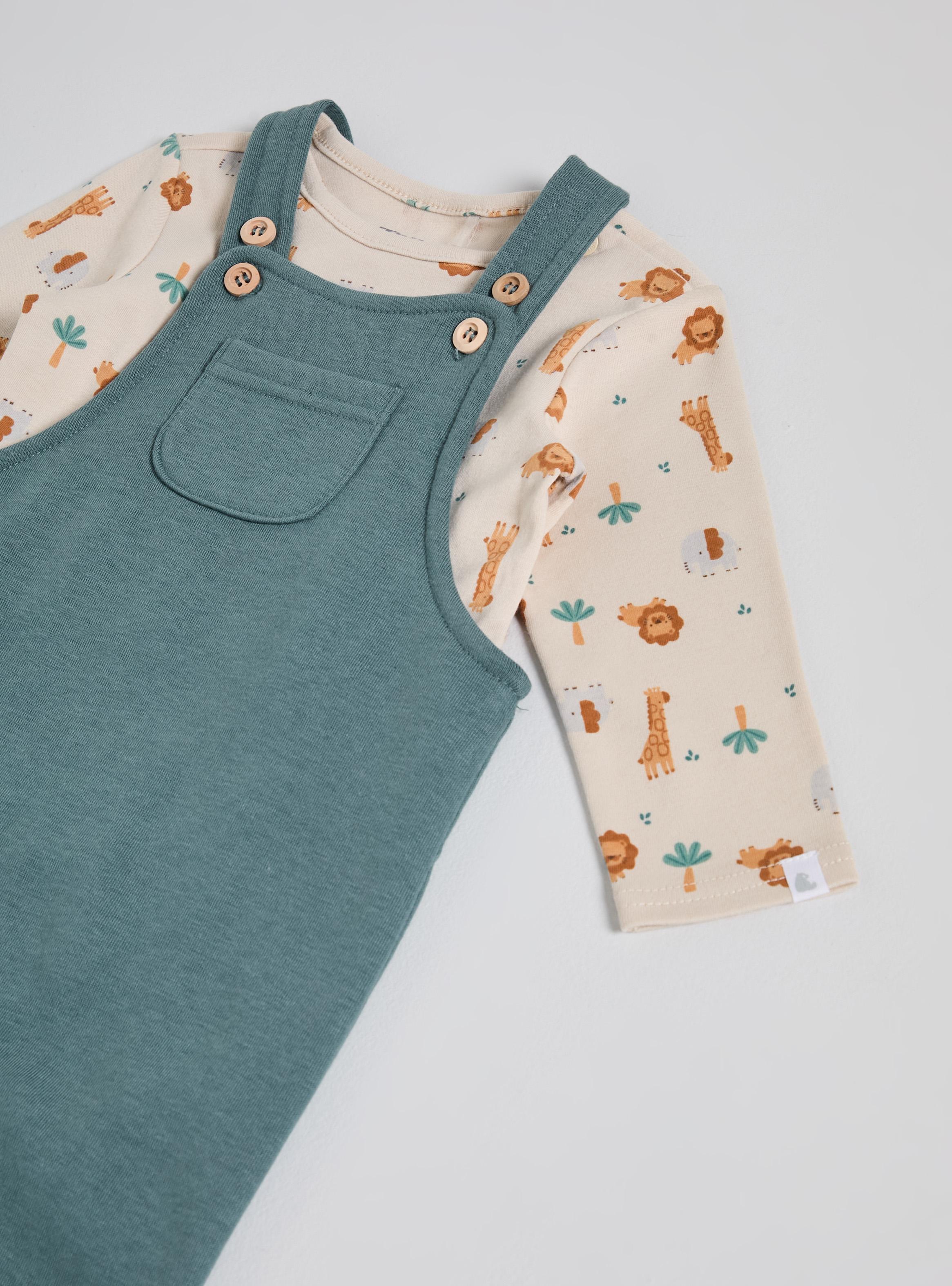 Conjunto Jardinera Lisa y Body Estampado Selva-2