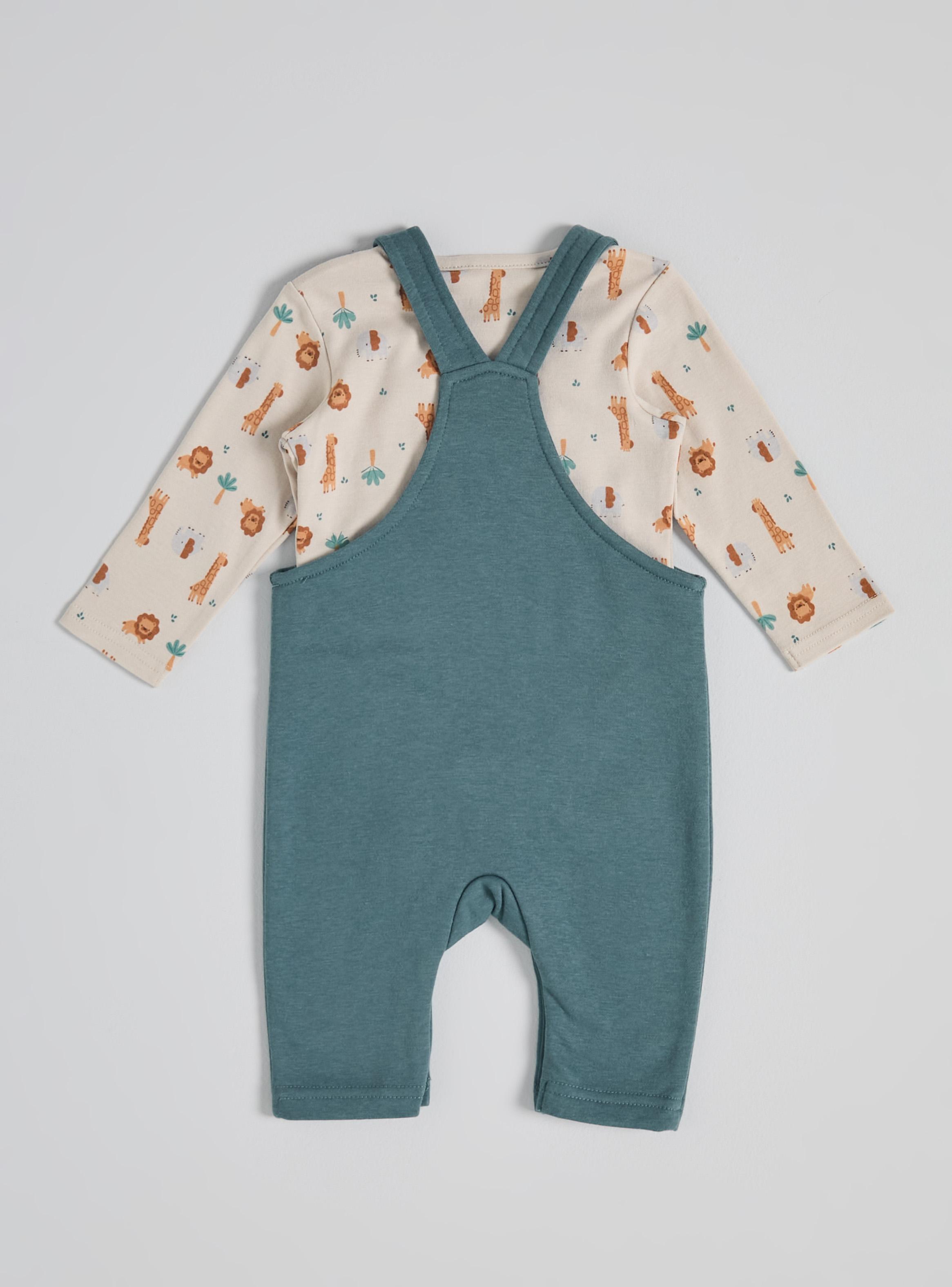 Conjunto Jardinera Lisa y Body Estampado Selva-2