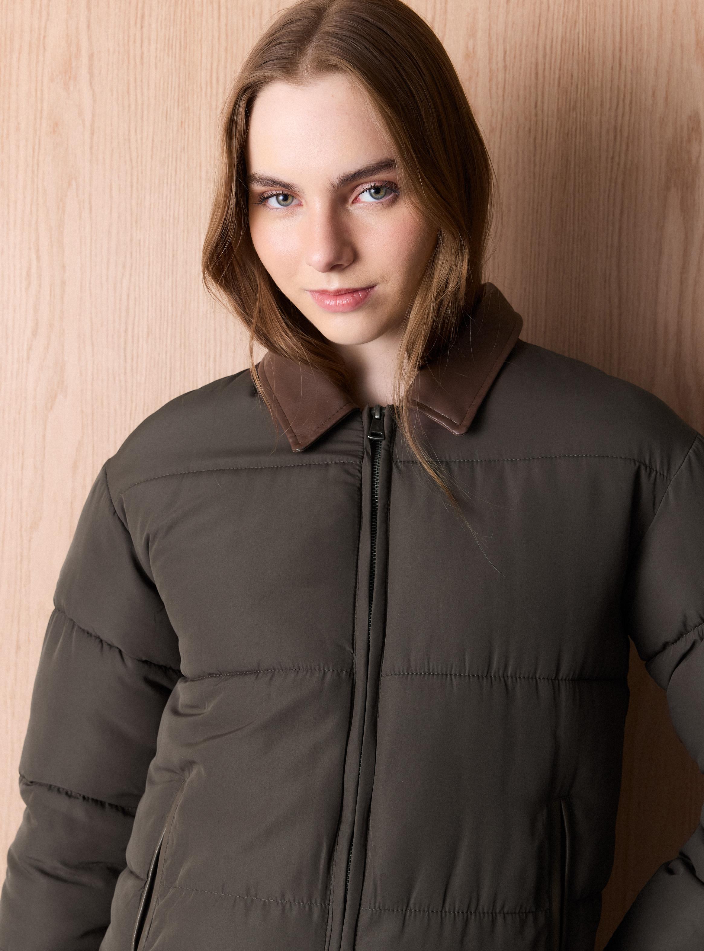 Parka Acolchada con Cuello en Contraste y Cierre-3