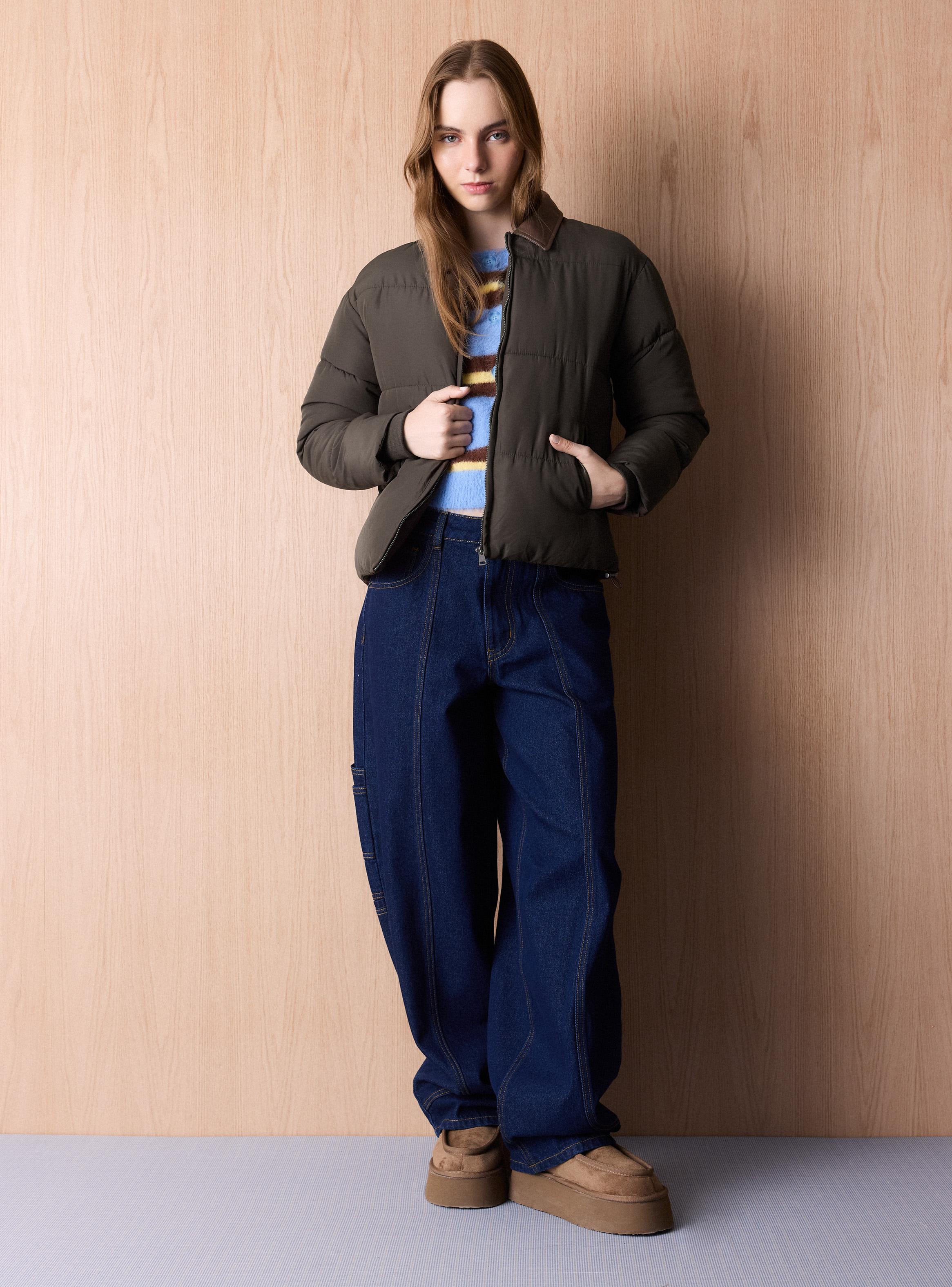 Parka Acolchada con Cuello en Contraste y Cierre-4