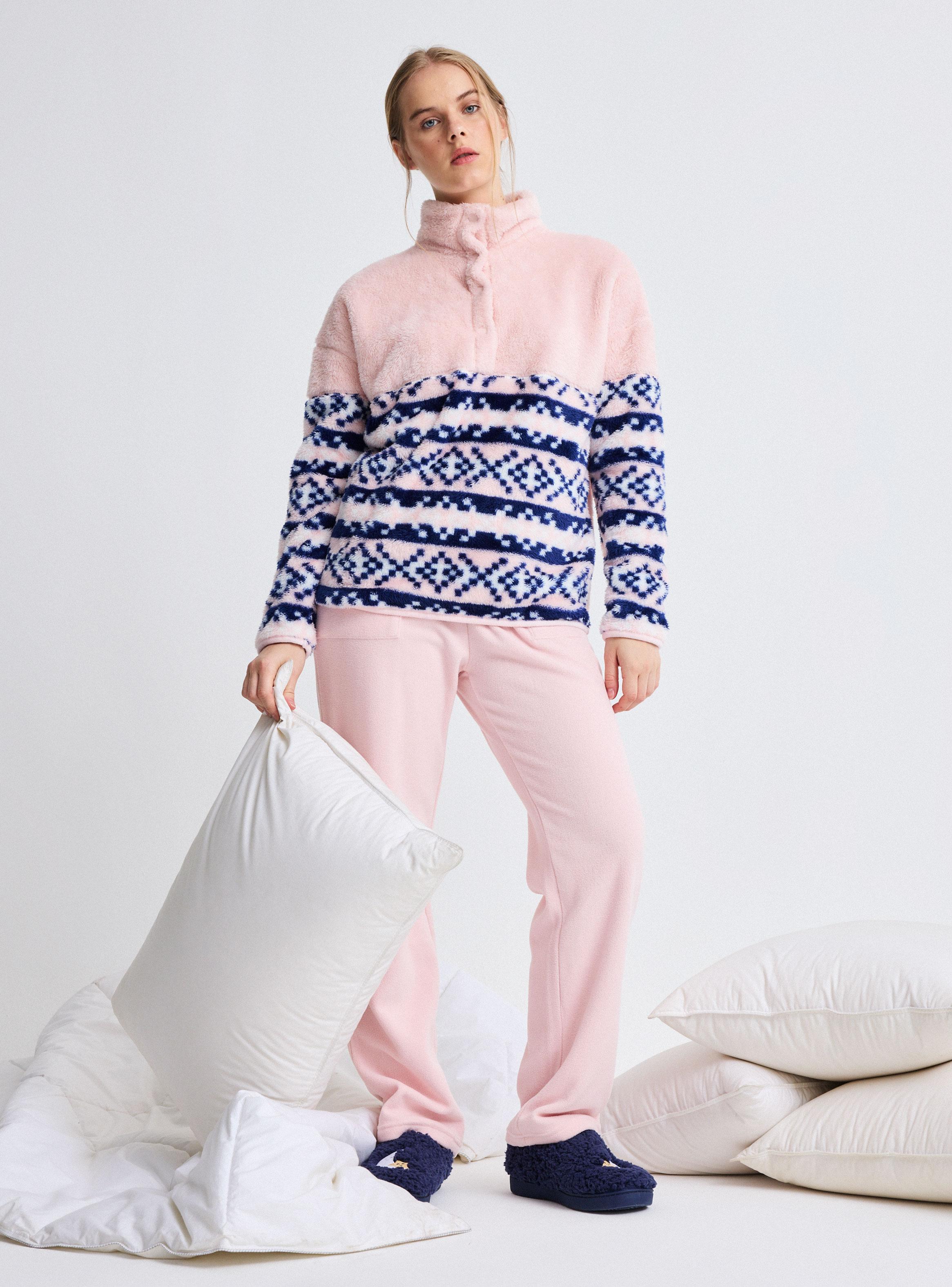 Pijama Top Sherpa Suave y Cálido Pantalón Polar-4