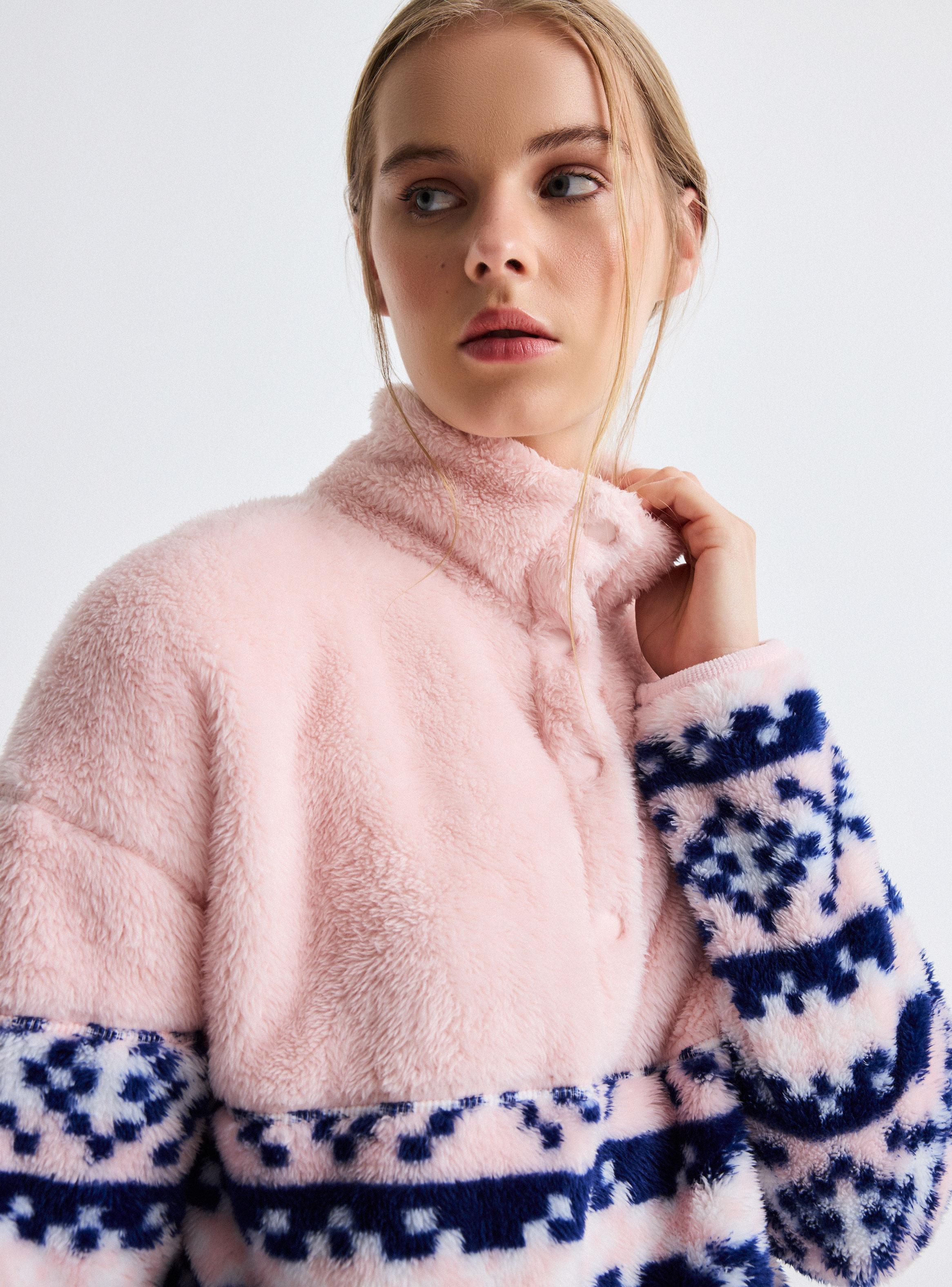 Pijama Top Sherpa Suave y Cálido Pantalón Polar-2