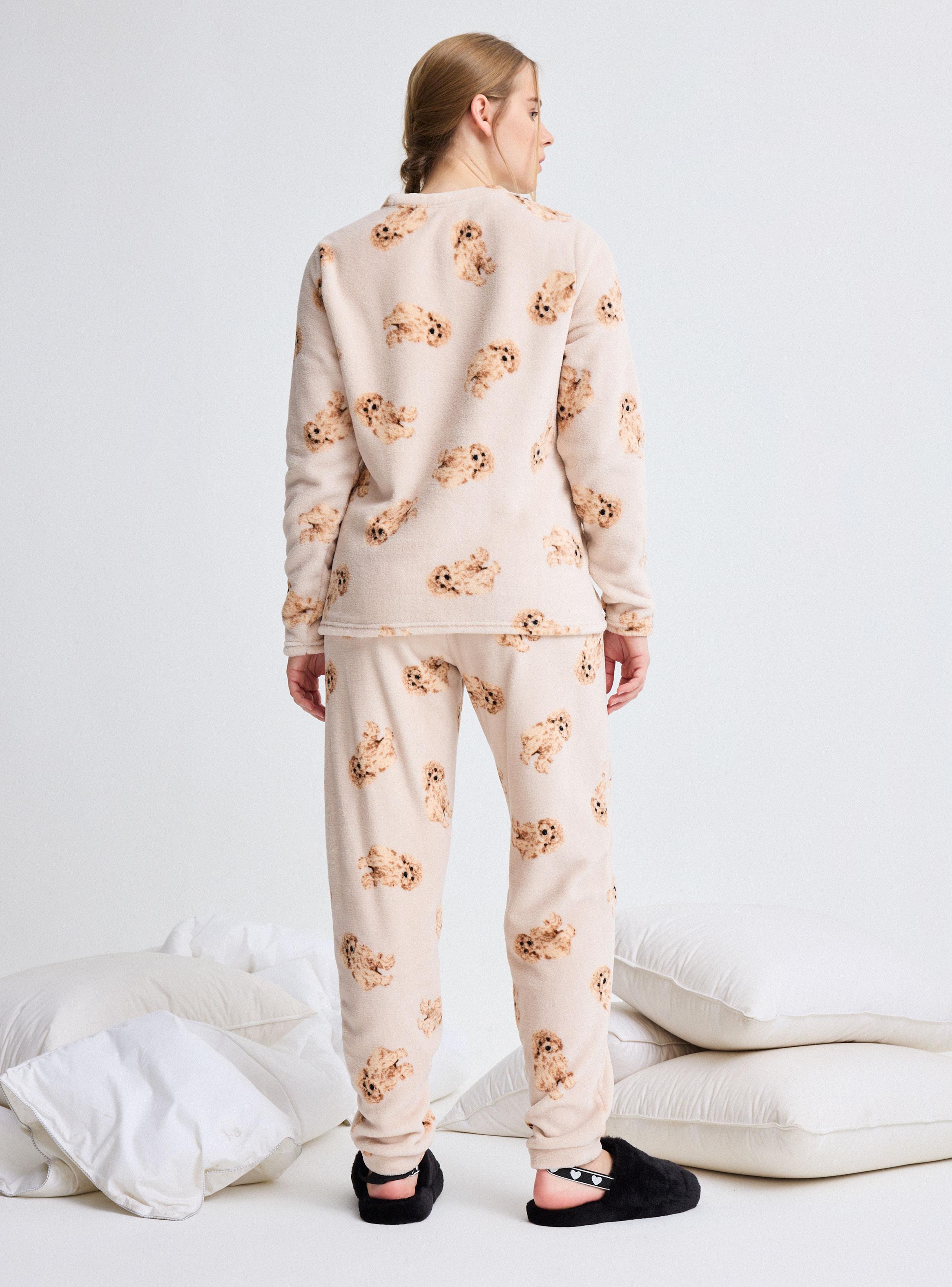 Pijama Top Coral Fleece Suave y Cálido Pantalón Polar-5