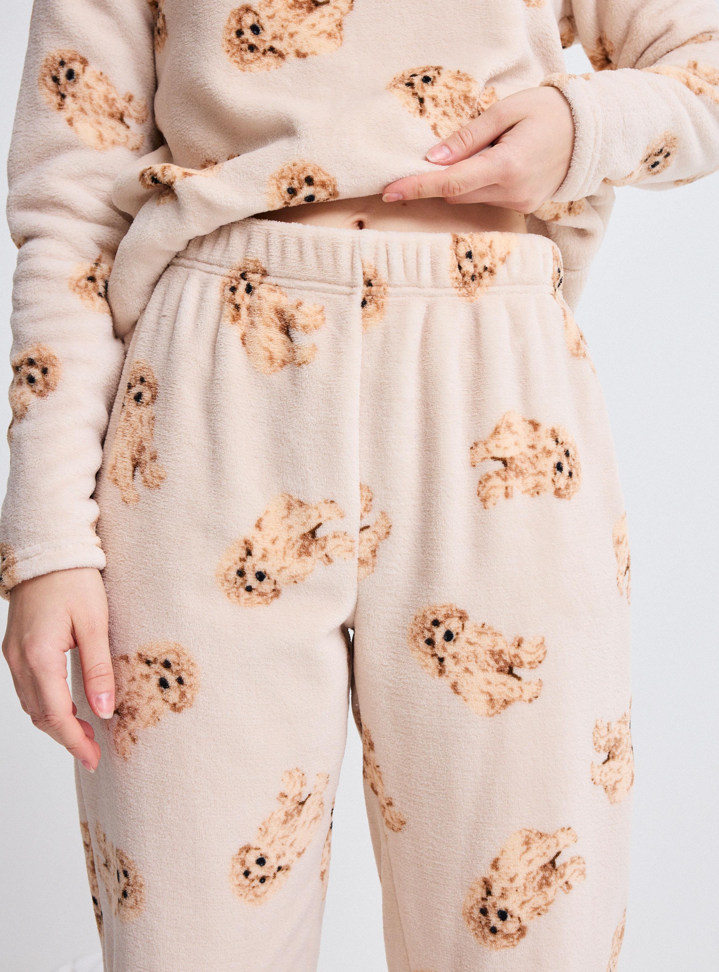 Pijama Top Coral Fleece Suave y Cálido Pantalón Polar-3