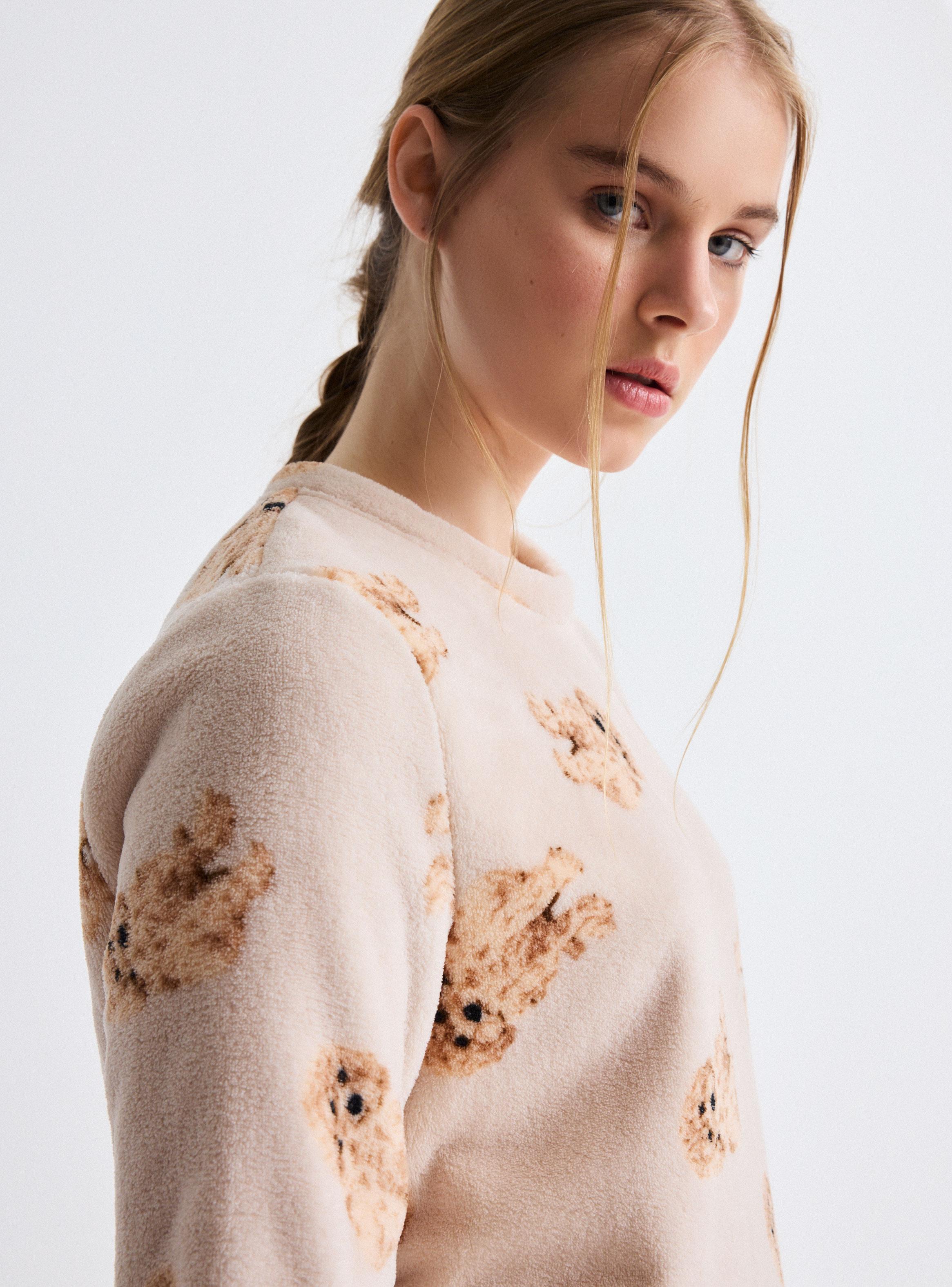 Pijama Top Coral Fleece Suave y Cálido Pantalón Polar-2