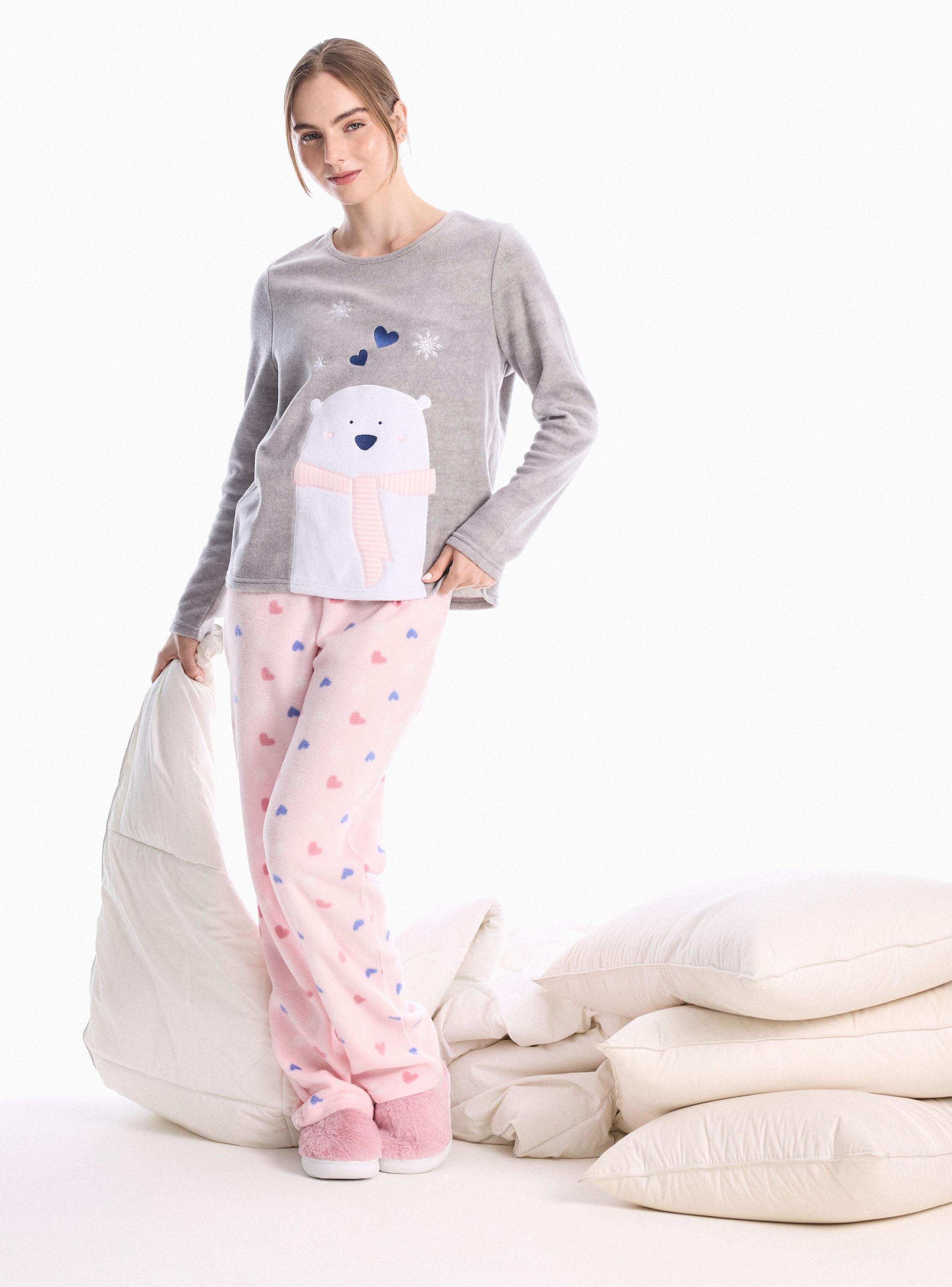 Pantalón Pijama Estampado Polar Suave Cálida-4